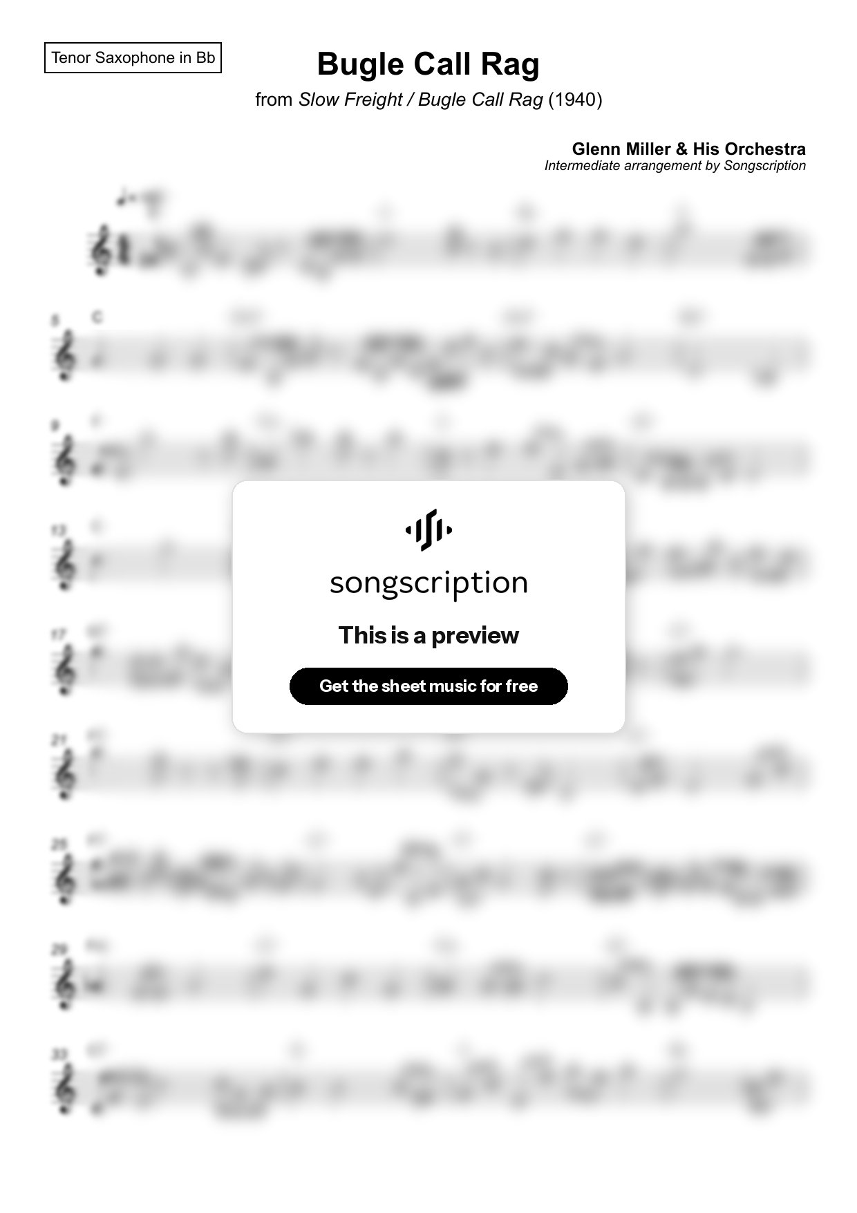 Intermediate Tenor Sax Sheet Music for "Bugle Call Rag" by Glenn Miller & His Orchestra