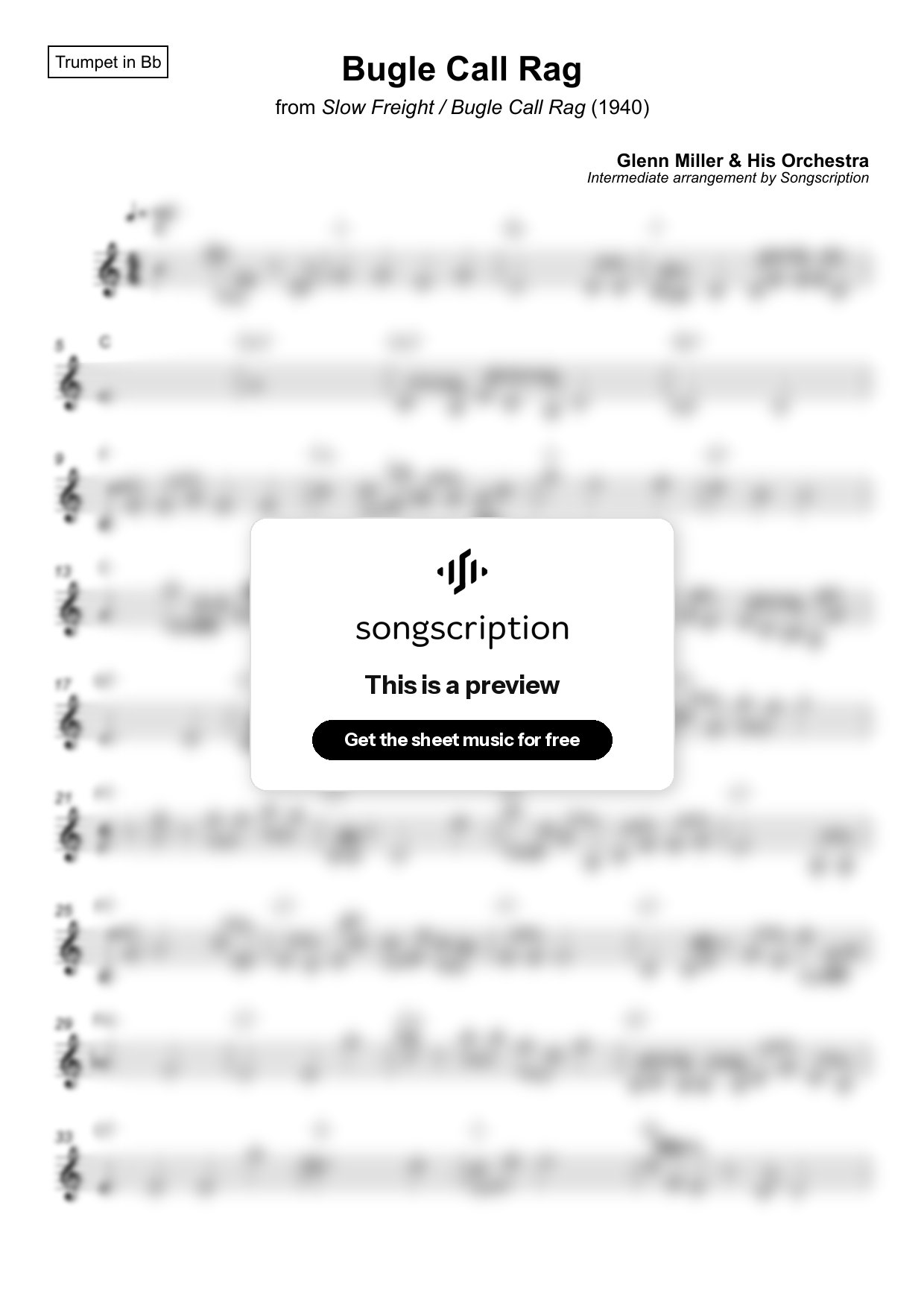 Intermediate Trumpet Sheet Music for "Bugle Call Rag" by Glenn Miller & His Orchestra