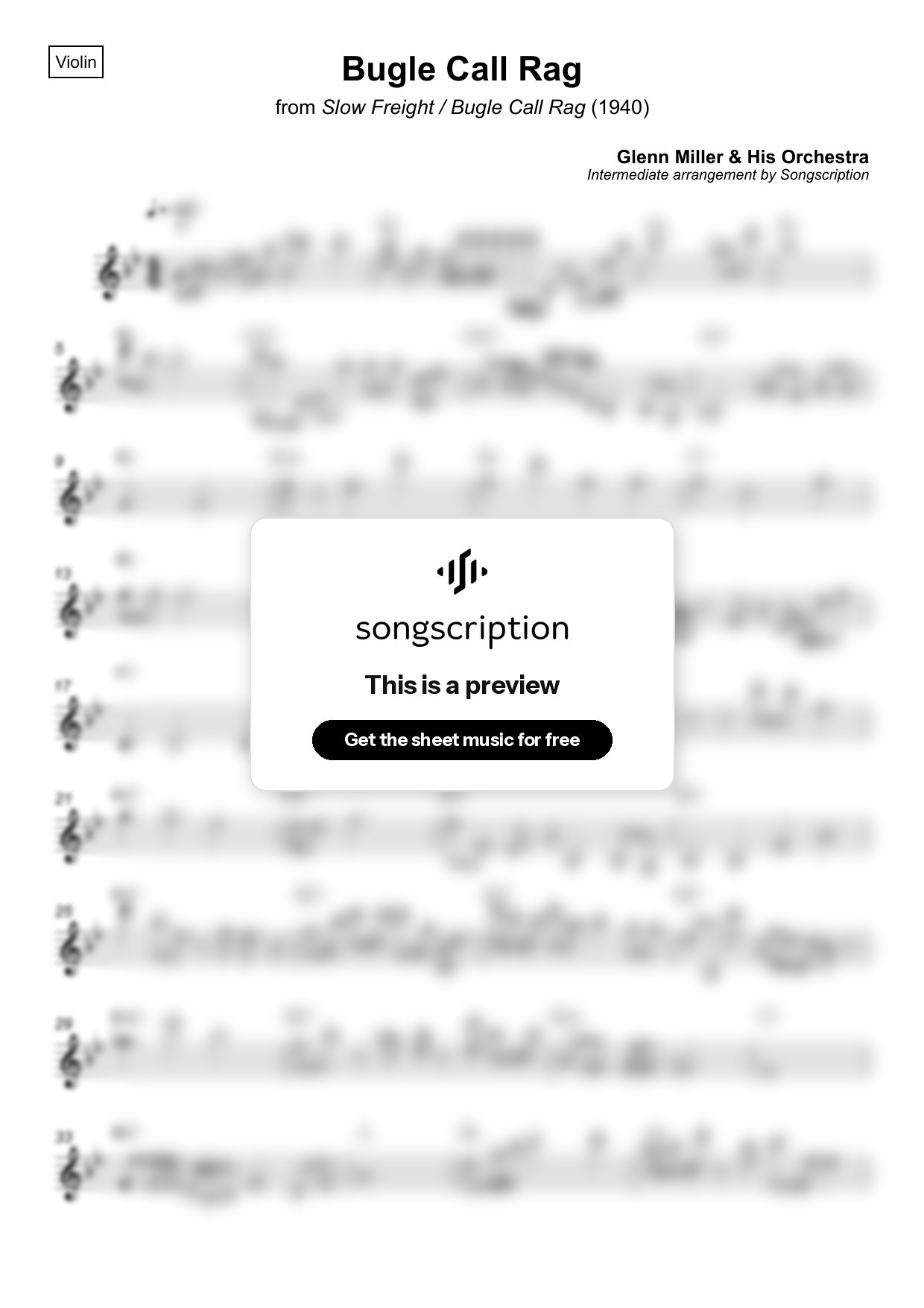 Intermediate Violin Sheet Music for "Bugle Call Rag" by Glenn Miller & His Orchestra