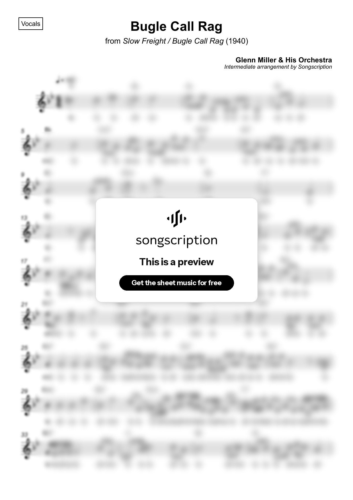 Intermediate Vocals Sheet Music for "Bugle Call Rag" by Glenn Miller & His Orchestra