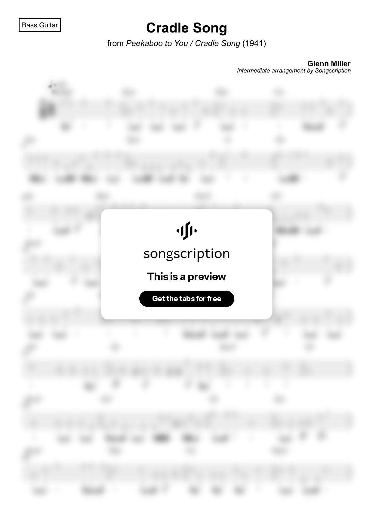 Intermediate Bass Guitar Tabs for "Cradle Song" by Glenn Miller