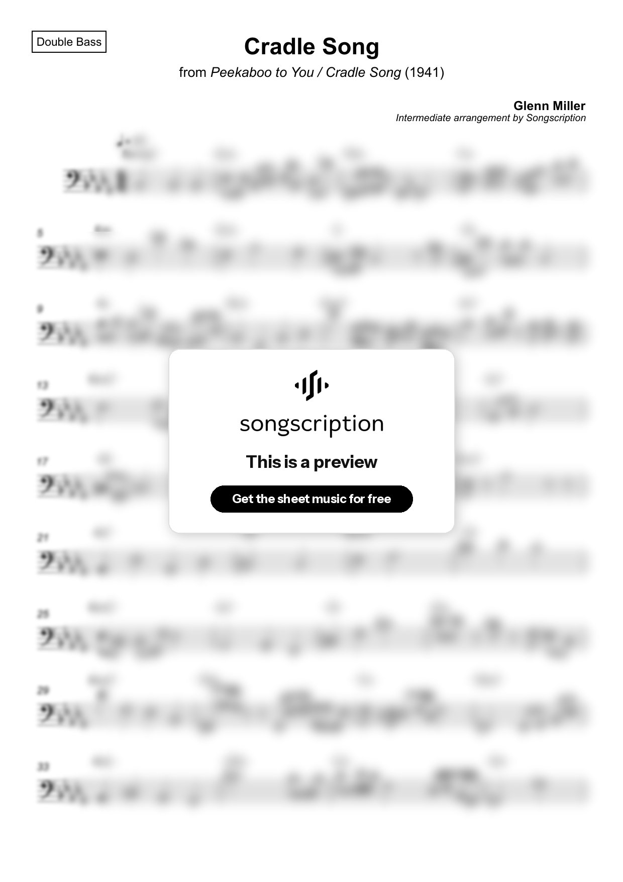 Intermediate Double Bass Sheet Music for "Cradle Song" by Glenn Miller