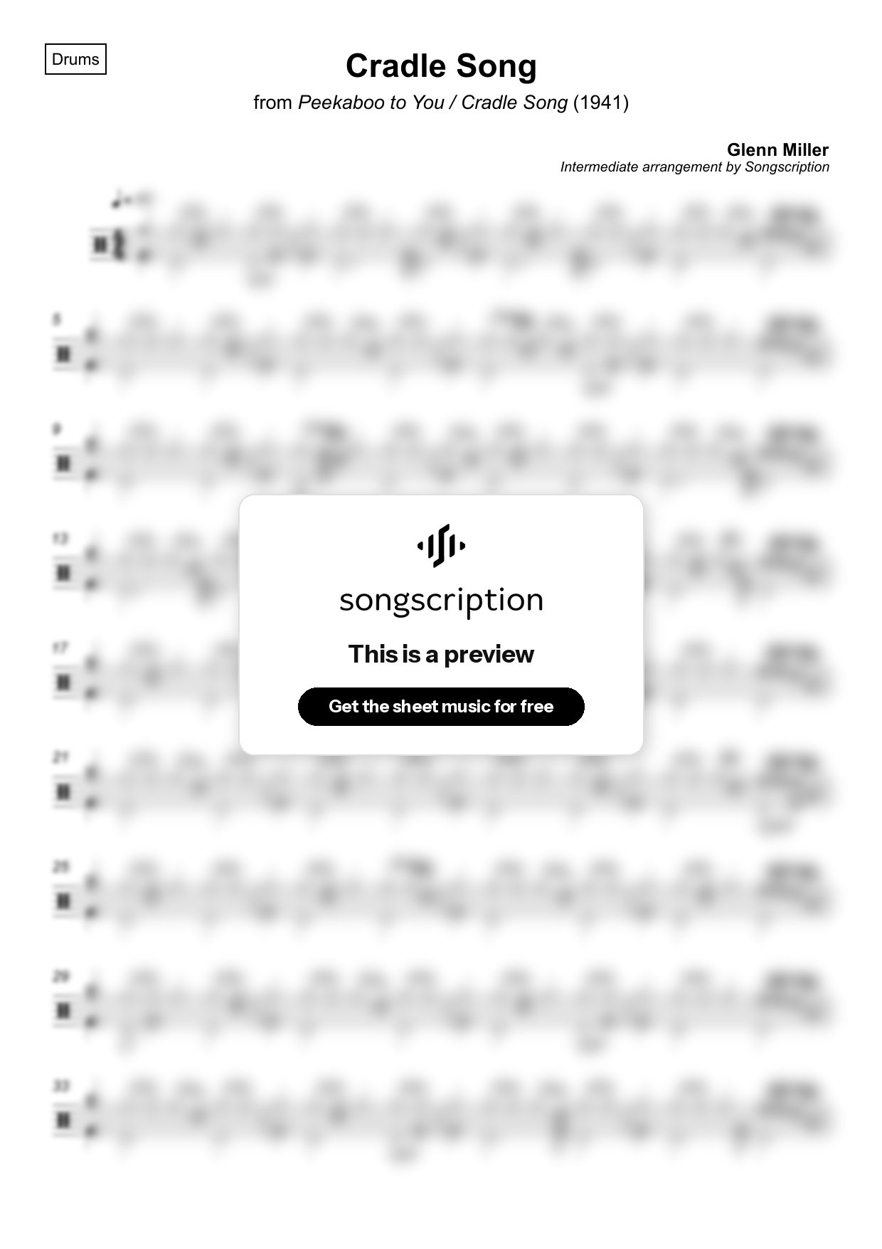 Intermediate Drums Sheet Music for "Cradle Song" by Glenn Miller