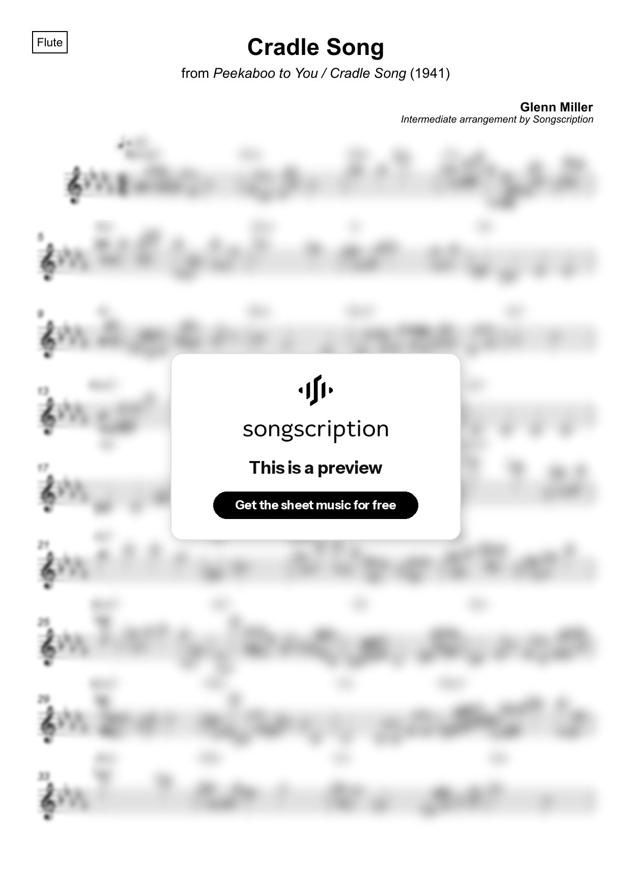 Intermediate Flute Sheet Music for "Cradle Song" by Glenn Miller