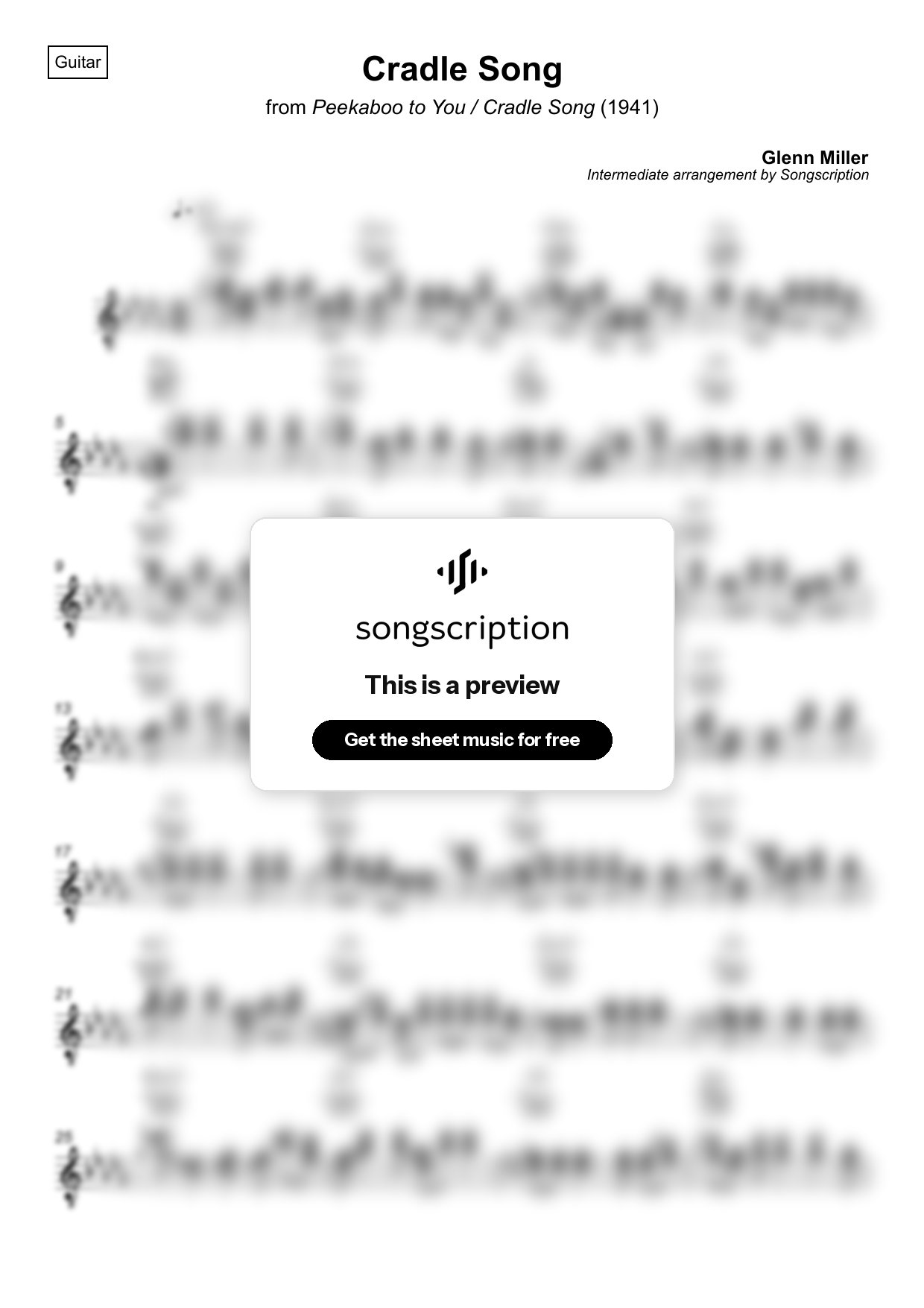 Intermediate Acoustic Guitar Sheet Music for "Cradle Song" by Glenn Miller