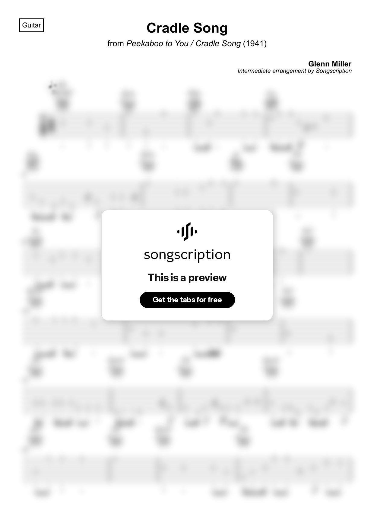 Intermediate Acoustic Guitar Tabs for "Cradle Song" by Glenn Miller