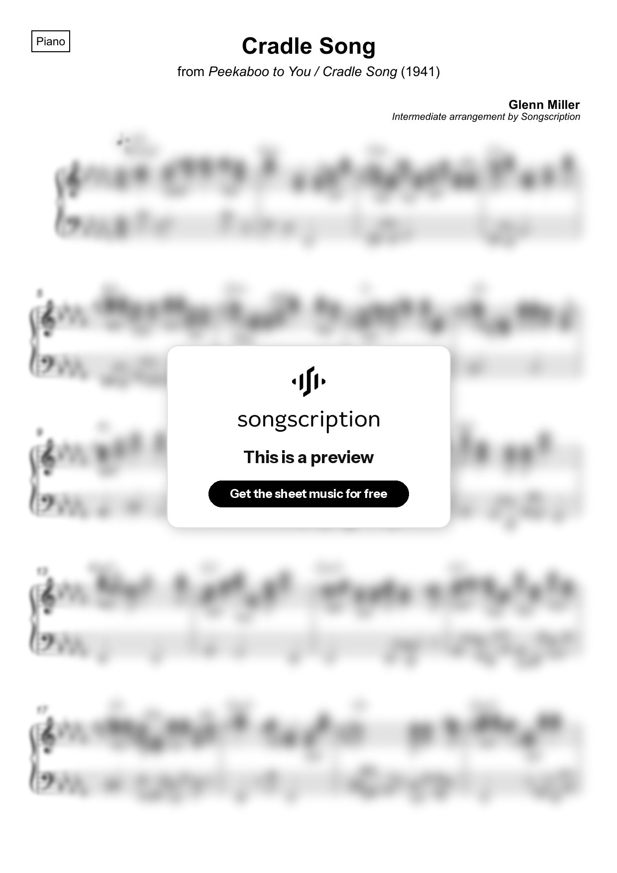 Intermediate Piano Sheet Music for "Cradle Song" by Glenn Miller