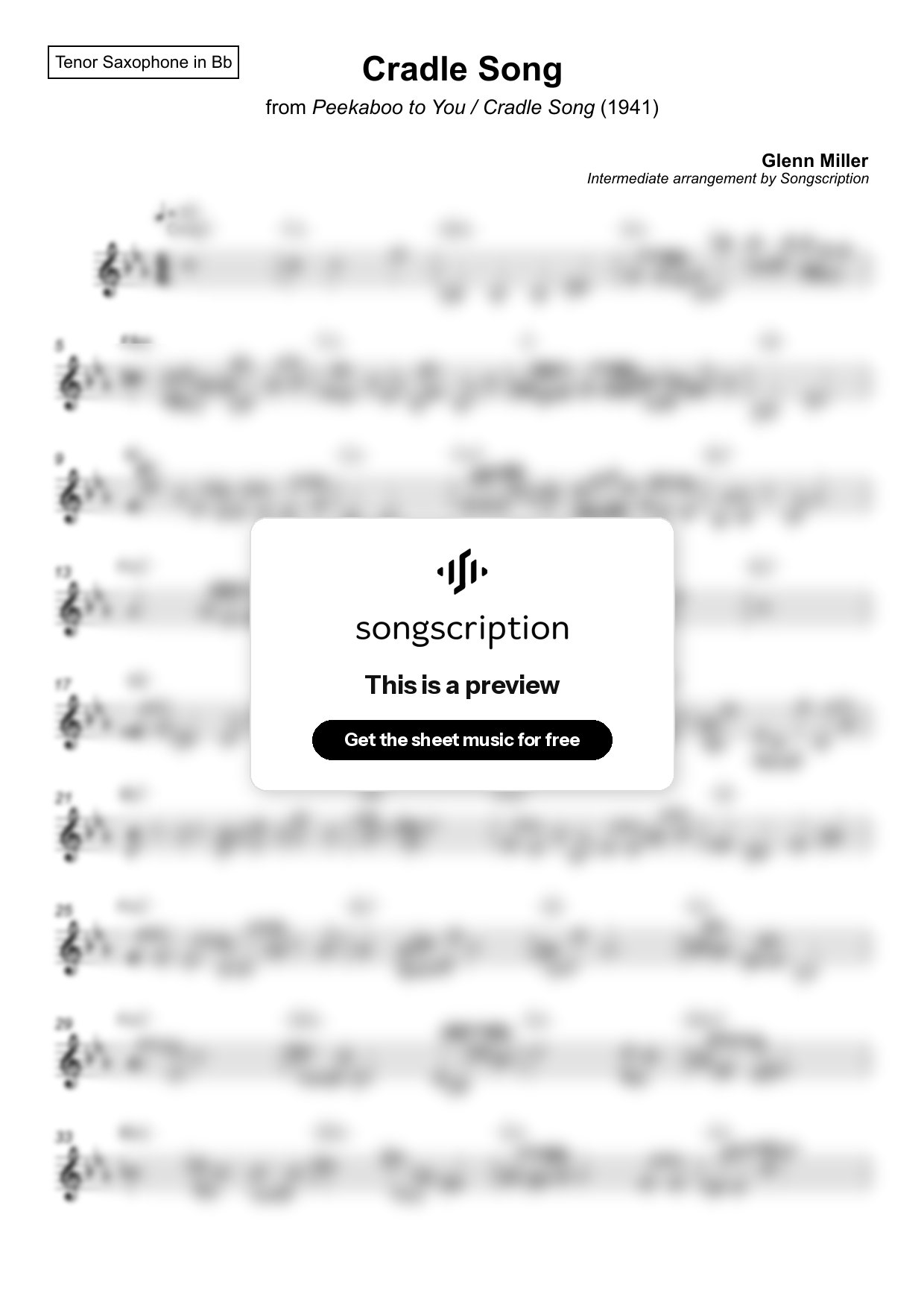 Intermediate Tenor Sax Sheet Music for "Cradle Song" by Glenn Miller