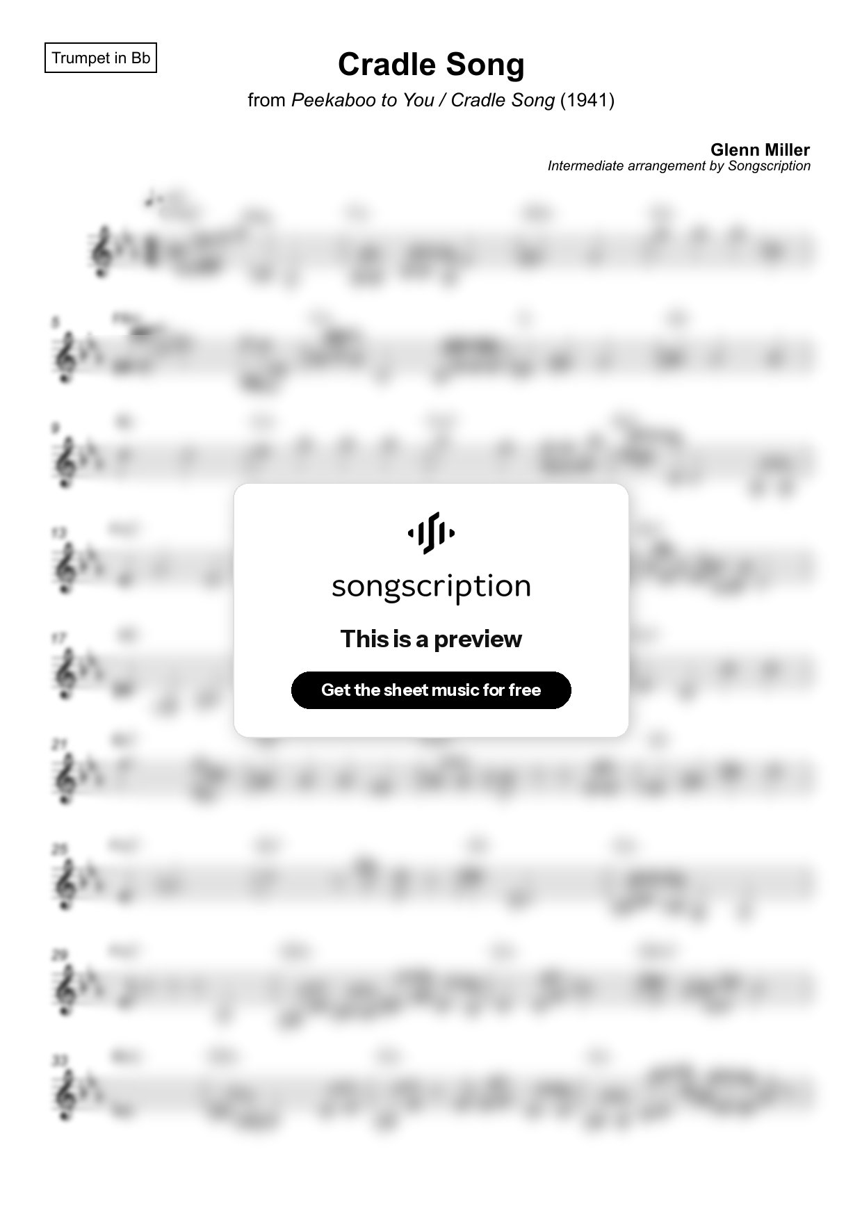 Intermediate Trumpet Sheet Music for "Cradle Song" by Glenn Miller