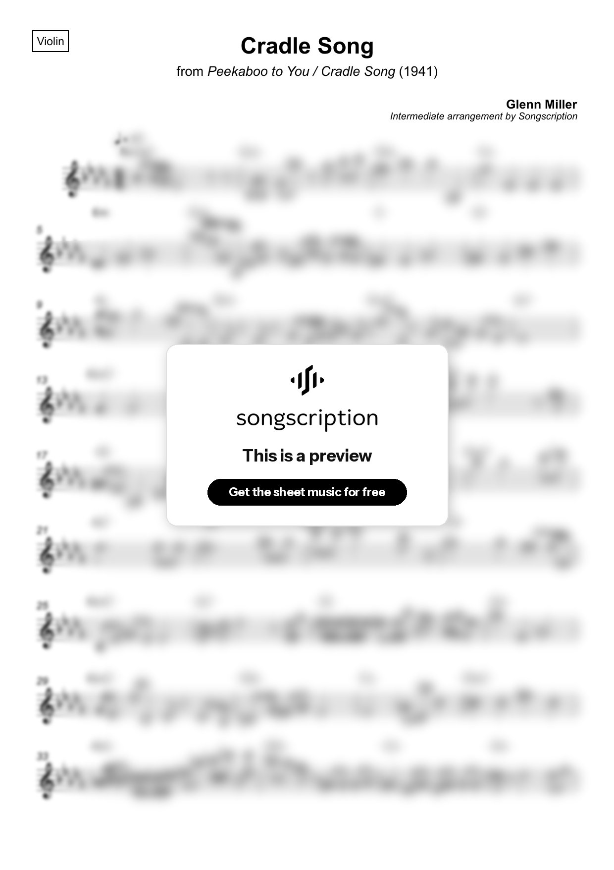 Intermediate Violin Sheet Music for "Cradle Song" by Glenn Miller