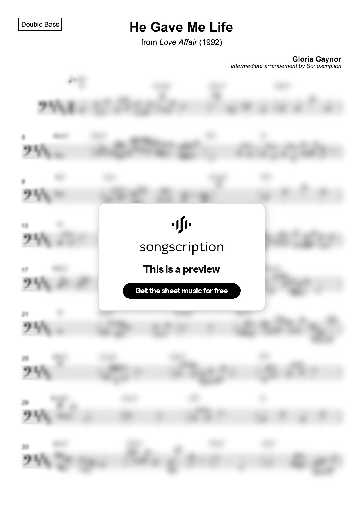 Intermediate Double Bass Sheet Music for "He Gave Me Life" by Gloria Gaynor