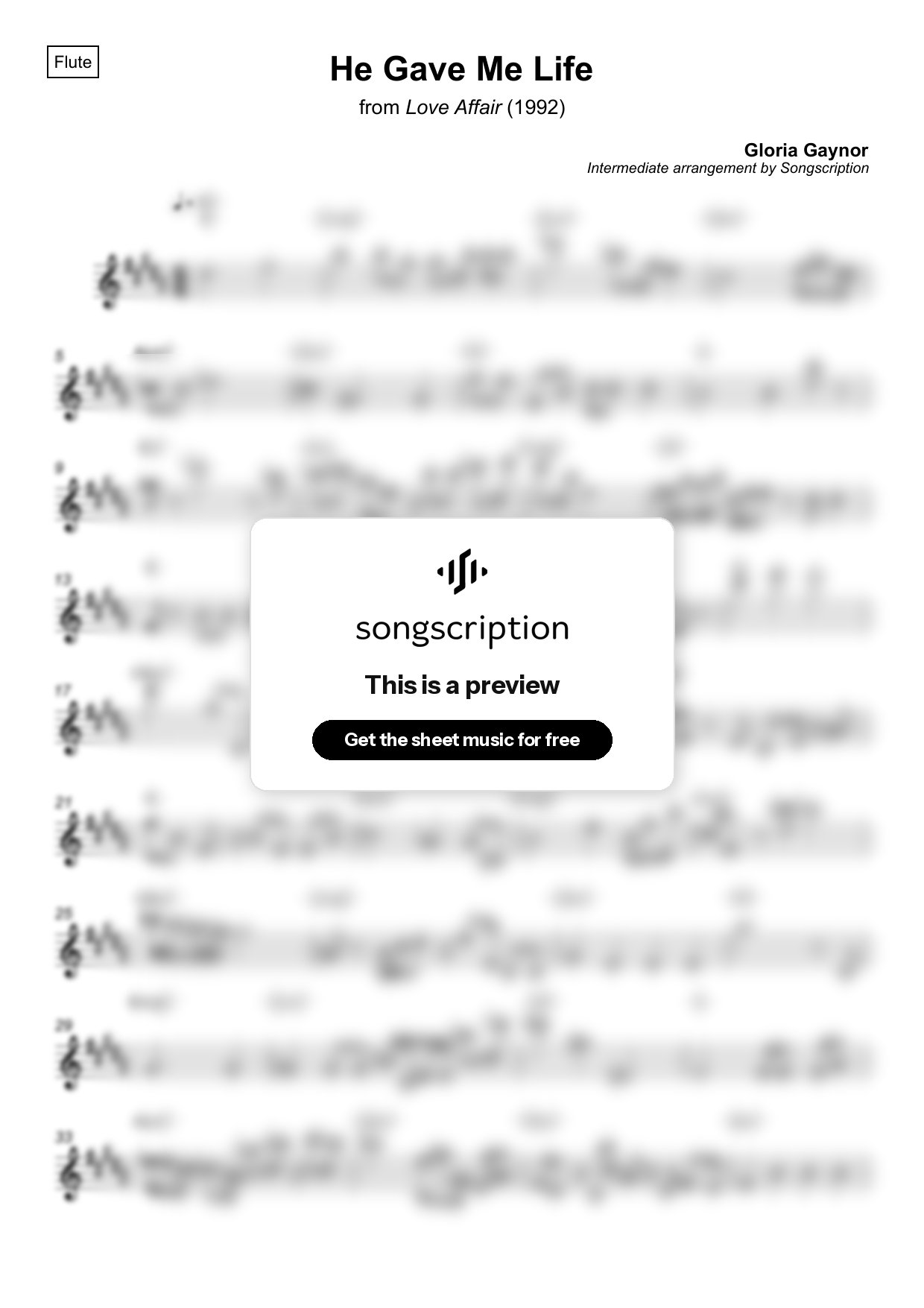 Intermediate Flute Sheet Music for "He Gave Me Life" by Gloria Gaynor