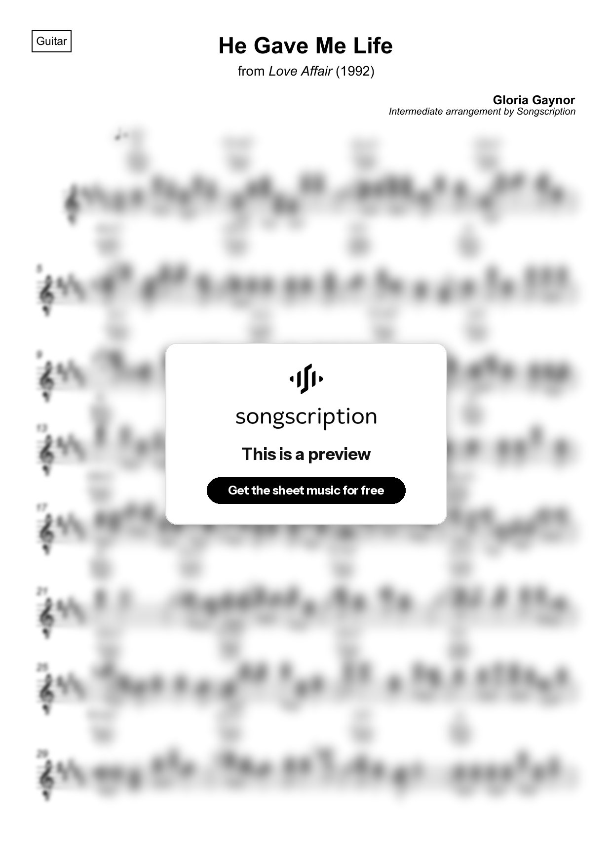 Intermediate Acoustic Guitar Sheet Music for "He Gave Me Life" by Gloria Gaynor