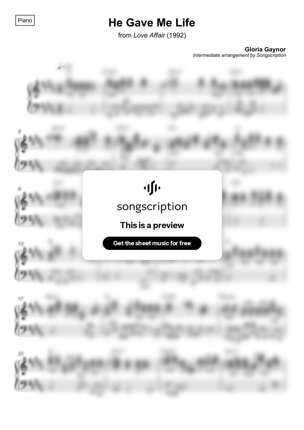 Intermediate Piano Sheet Music for "He Gave Me Life" by Gloria Gaynor