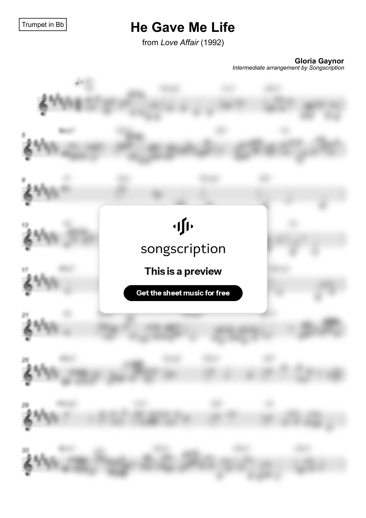 Intermediate Trumpet Sheet Music for "He Gave Me Life" by Gloria Gaynor