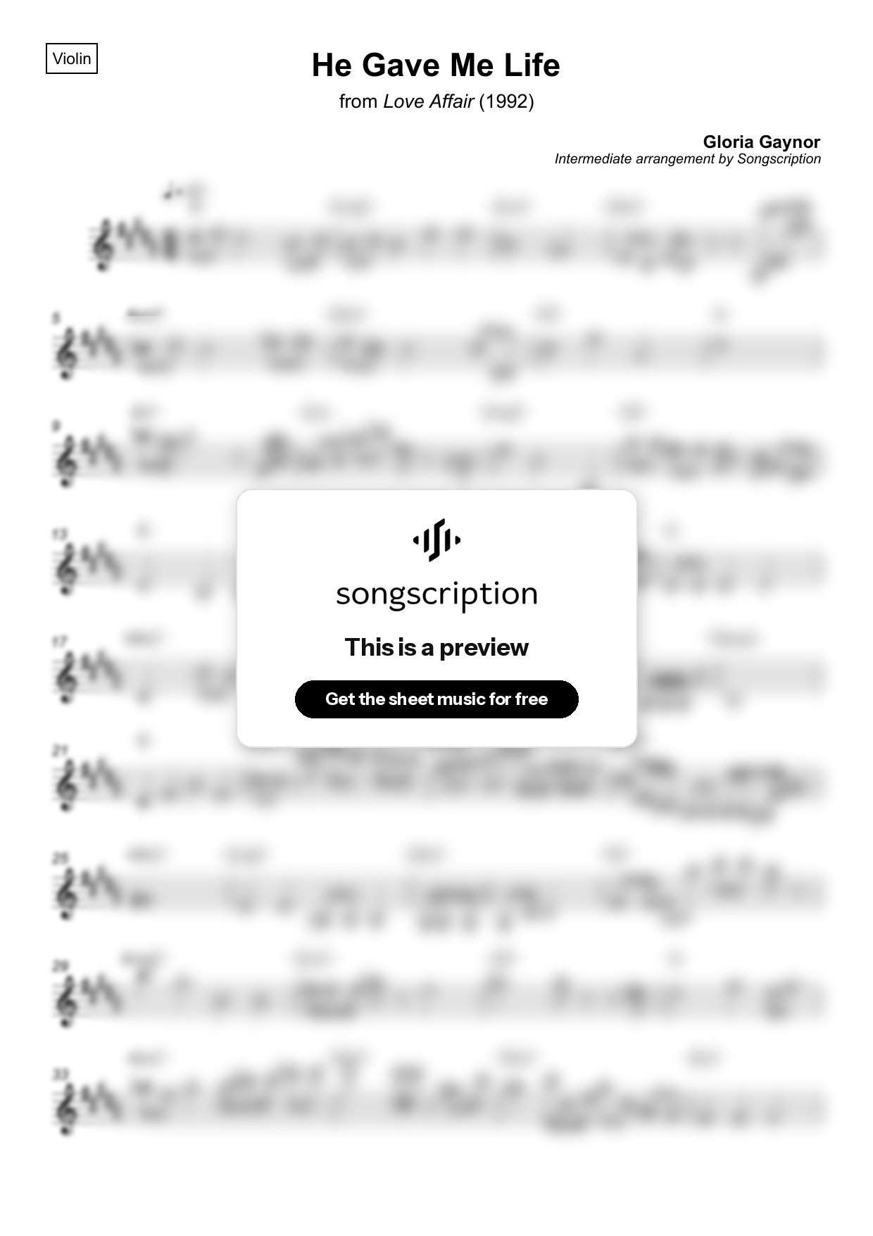 Intermediate Violin Sheet Music for "He Gave Me Life" by Gloria Gaynor