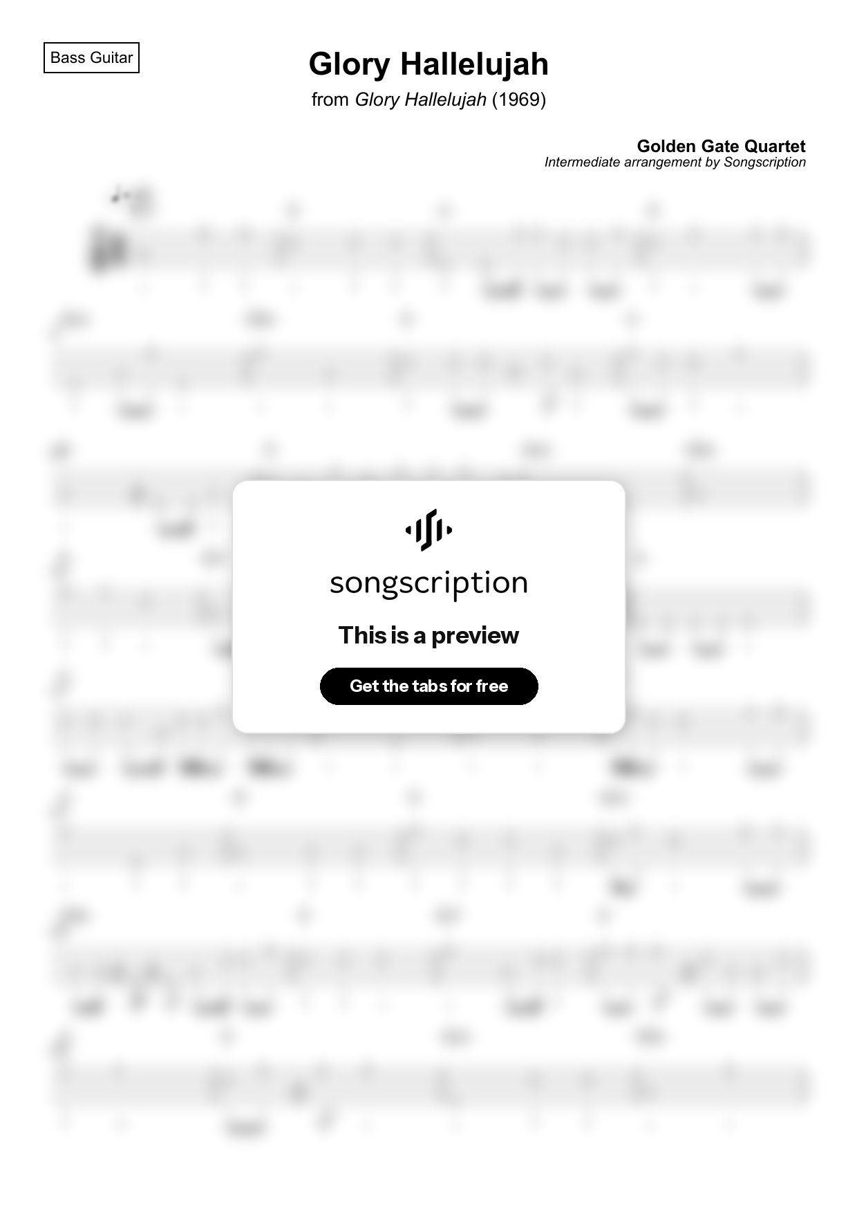Intermediate Bass Guitar Tabs for "Glory Hallelujah" by Golden Gate Quartet