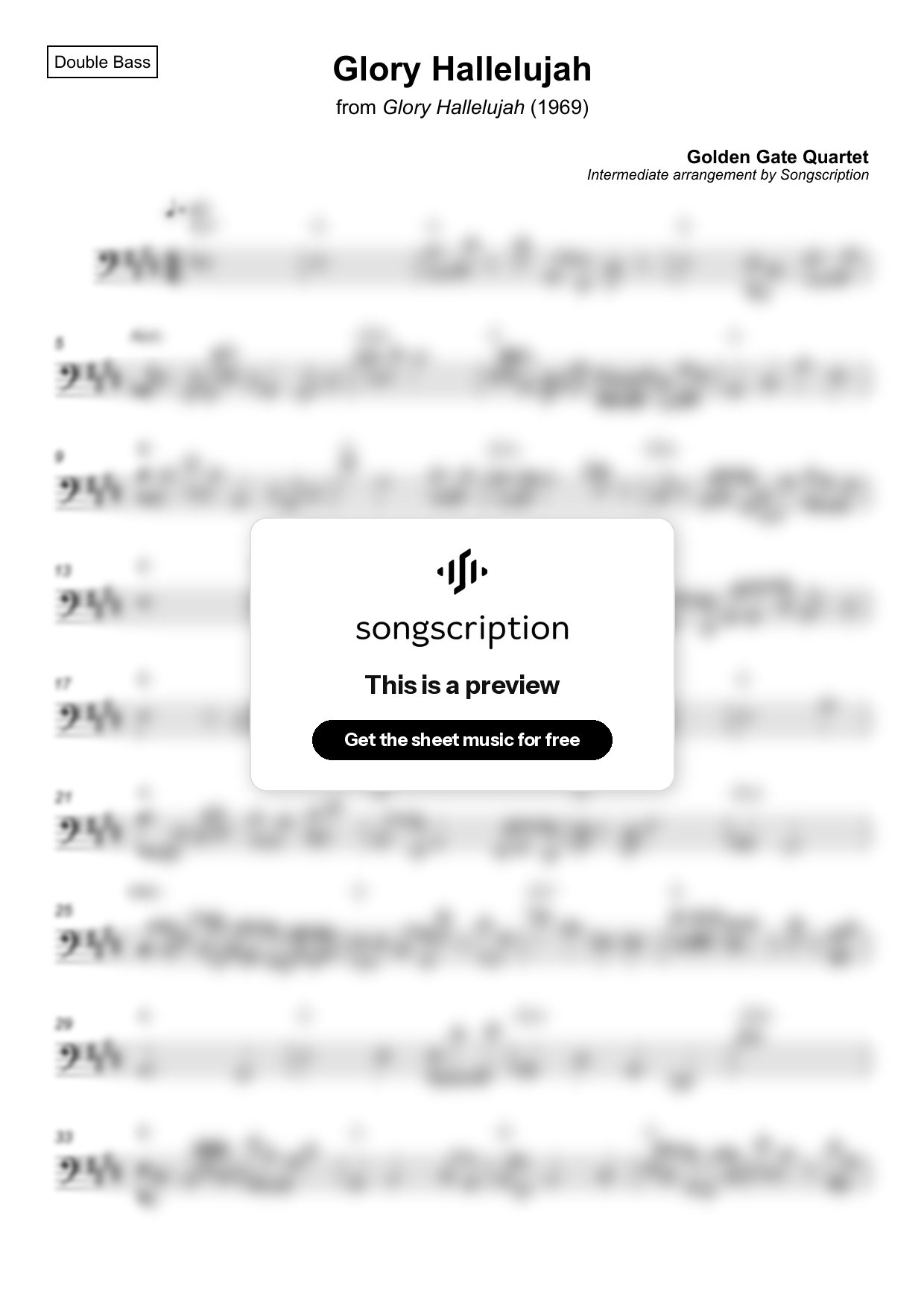 Intermediate Double Bass Sheet Music for "Glory Hallelujah" by Golden Gate Quartet