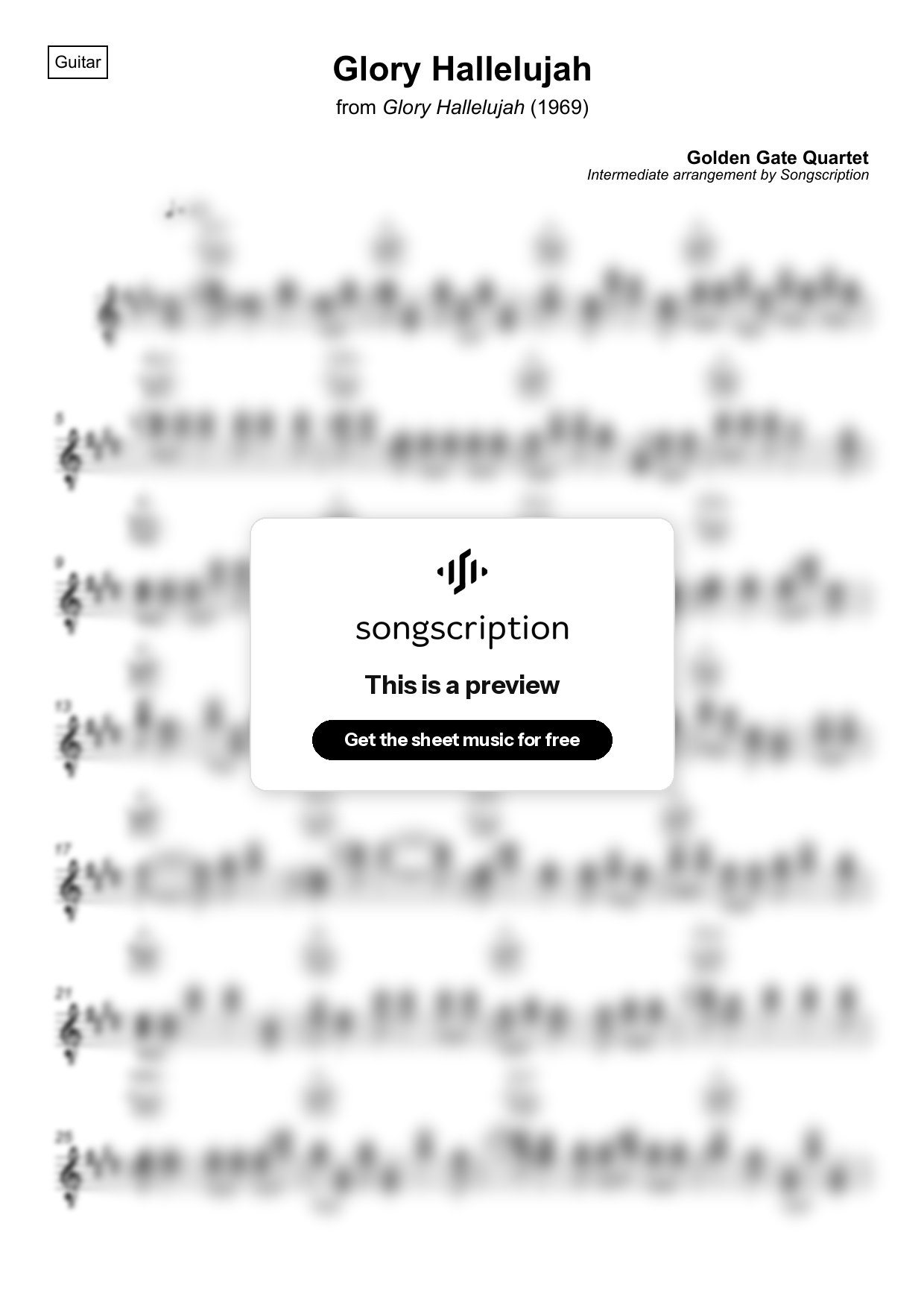 Intermediate Acoustic Guitar Sheet Music for "Glory Hallelujah" by Golden Gate Quartet