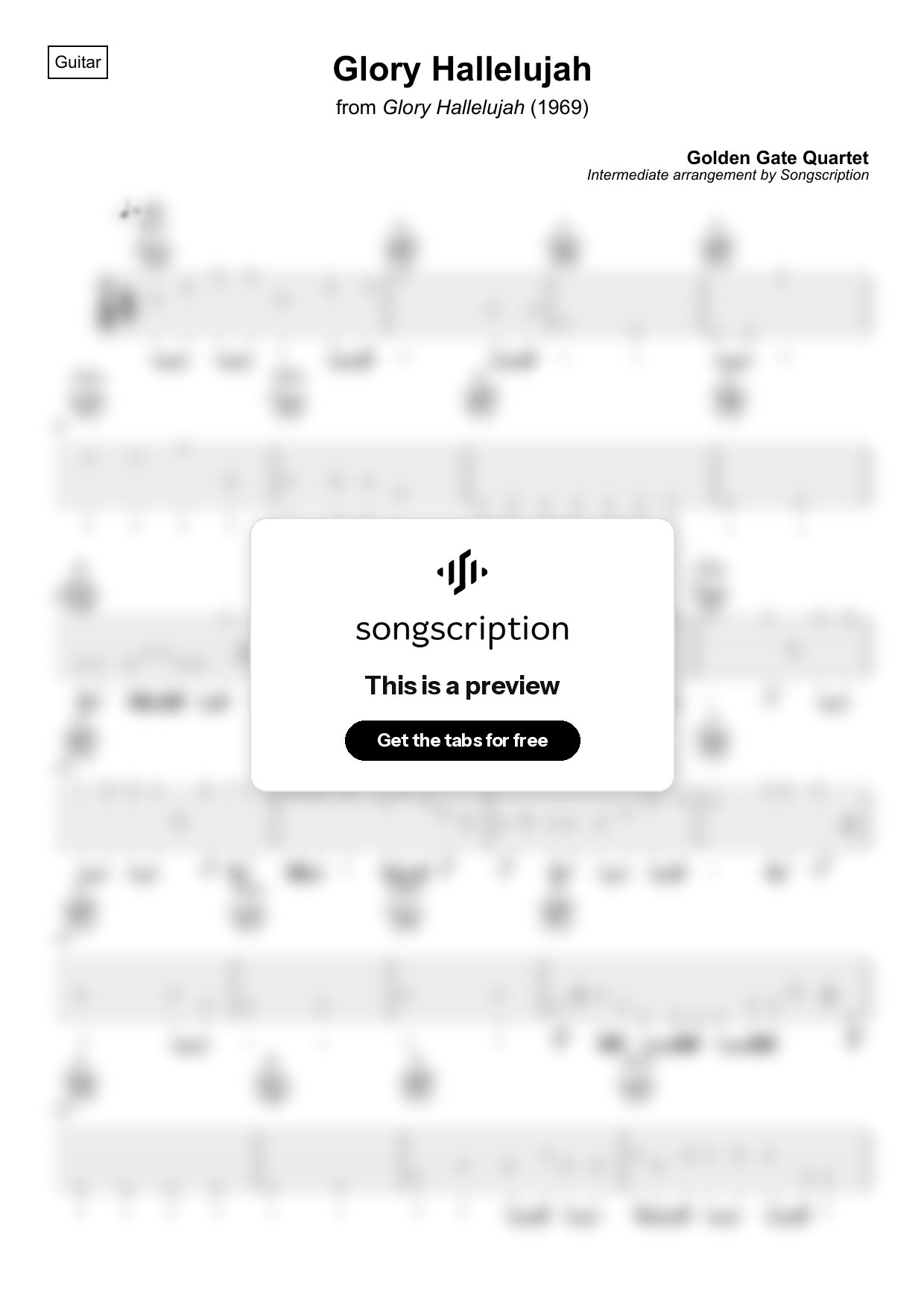 Intermediate Acoustic Guitar Tabs for "Glory Hallelujah" by Golden Gate Quartet