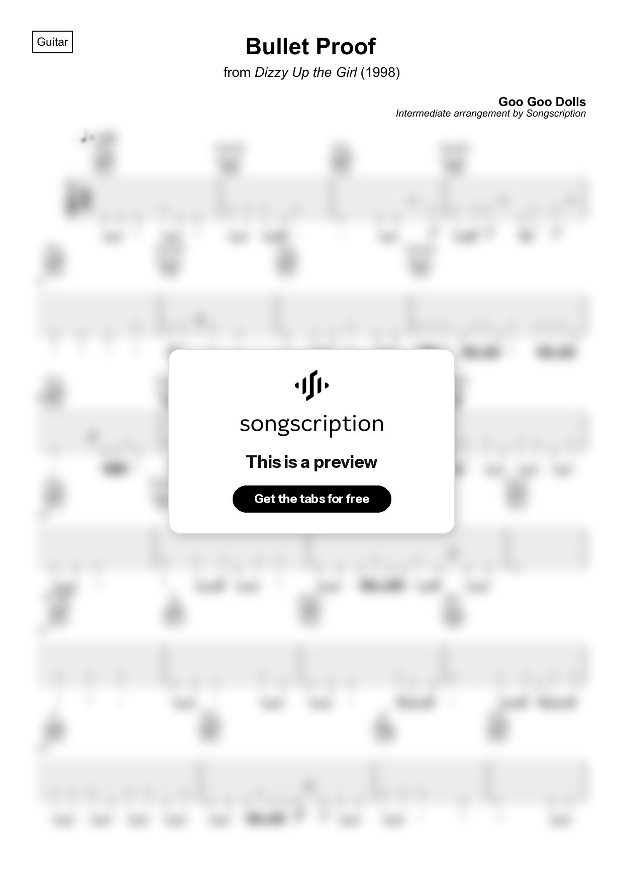 Intermediate Acoustic Guitar Tabs for "Bullet Proof" by Goo Goo Dolls