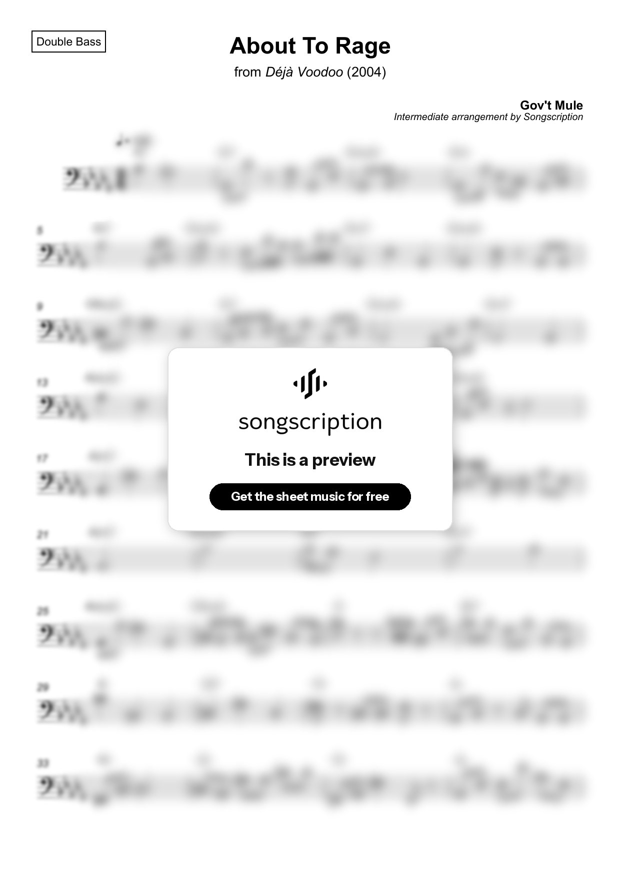 Intermediate Double Bass Sheet Music for "About To Rage" by Gov't Mule