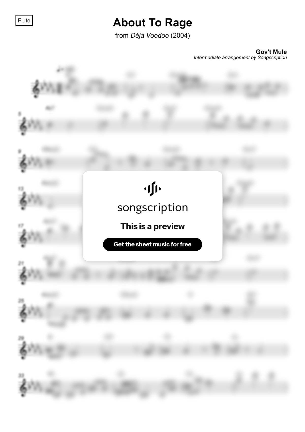 Intermediate Flute Sheet Music for "About To Rage" by Gov't Mule
