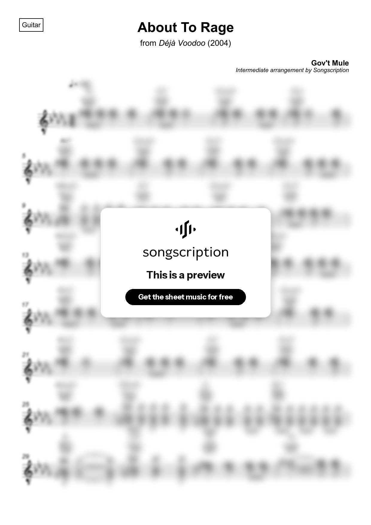 Intermediate Acoustic Guitar Sheet Music for "About To Rage" by Gov't Mule