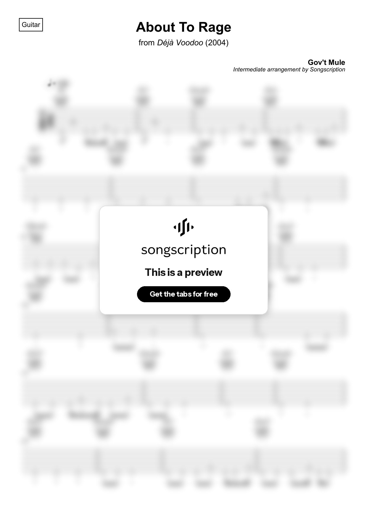Intermediate Acoustic Guitar Tabs for "About To Rage" by Gov't Mule