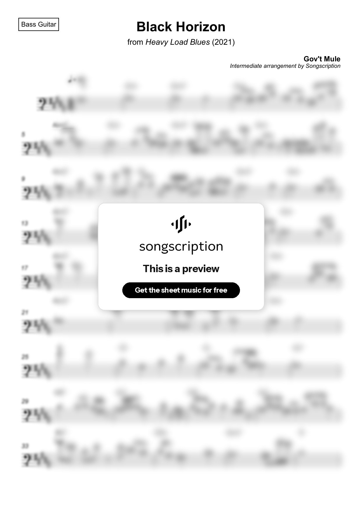 Intermediate Bass Guitar Sheet Music for "Black Horizon" by Gov't Mule