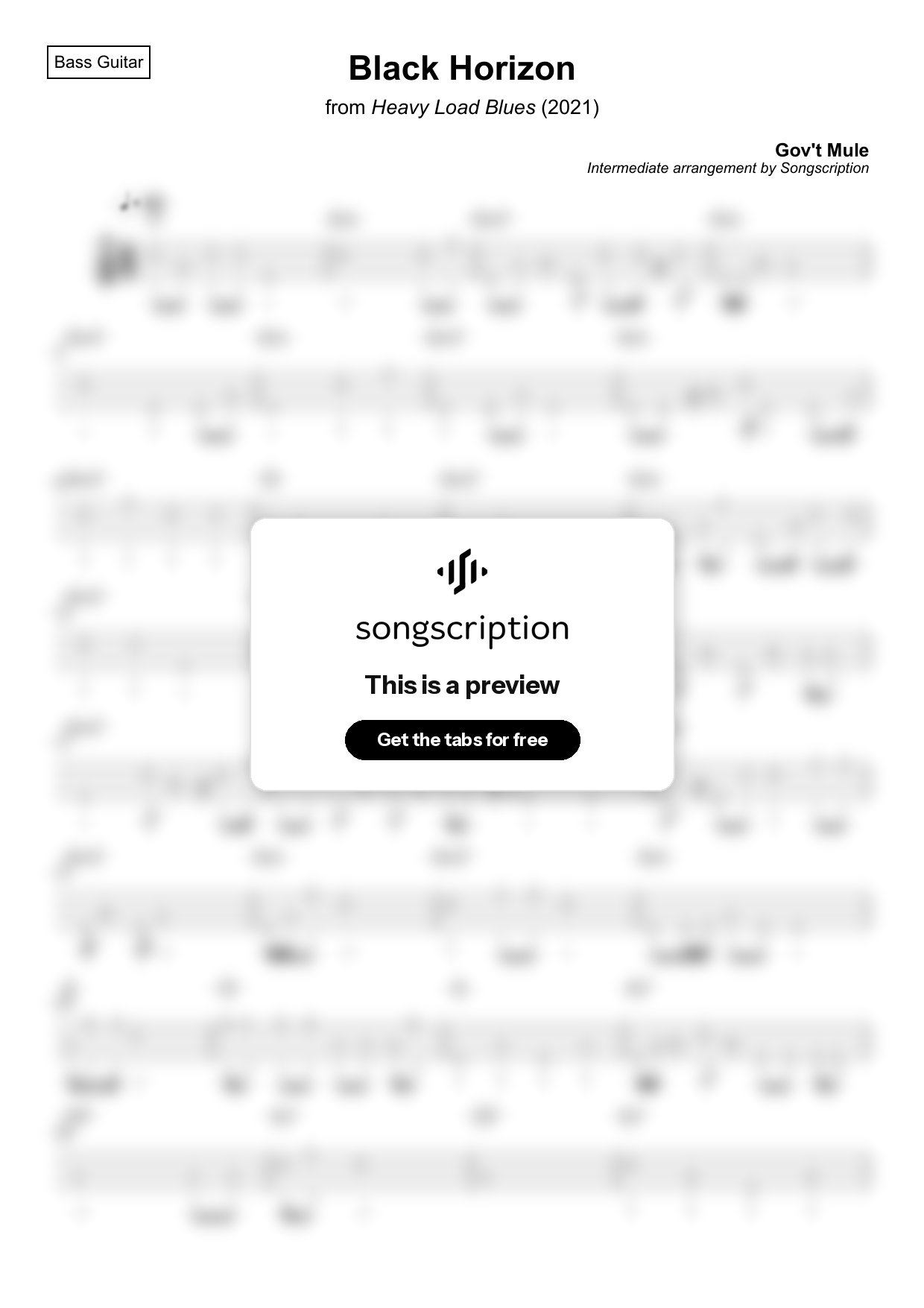 Intermediate Bass Guitar Tabs for "Black Horizon" by Gov't Mule