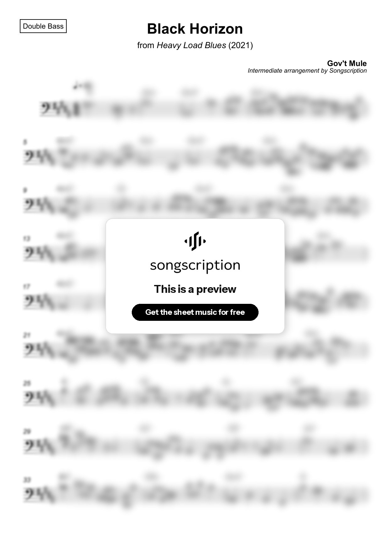 Intermediate Double Bass Sheet Music for "Black Horizon" by Gov't Mule