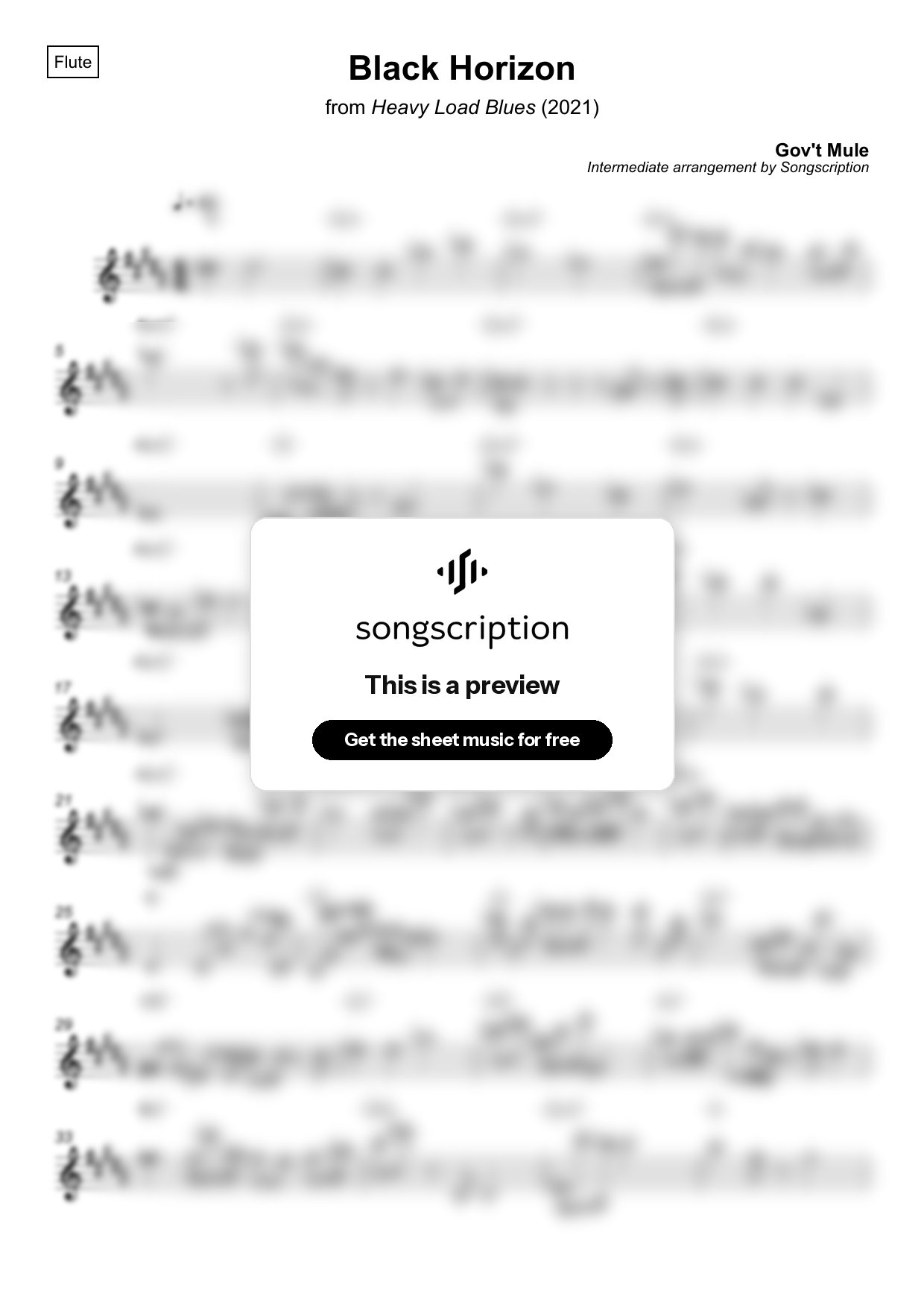 Intermediate Flute Sheet Music for "Black Horizon" by Gov't Mule