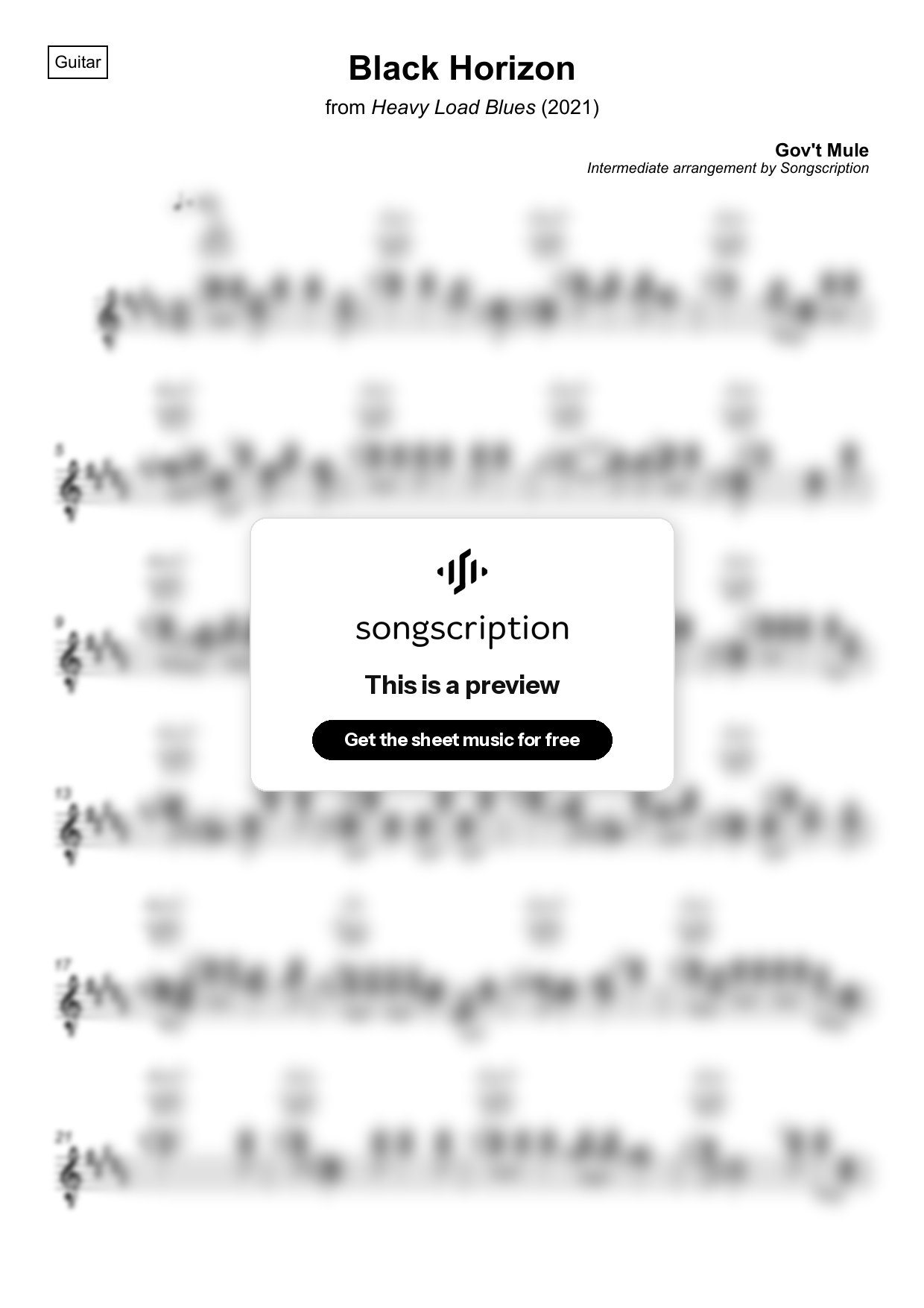 Intermediate Acoustic Guitar Sheet Music for "Black Horizon" by Gov't Mule