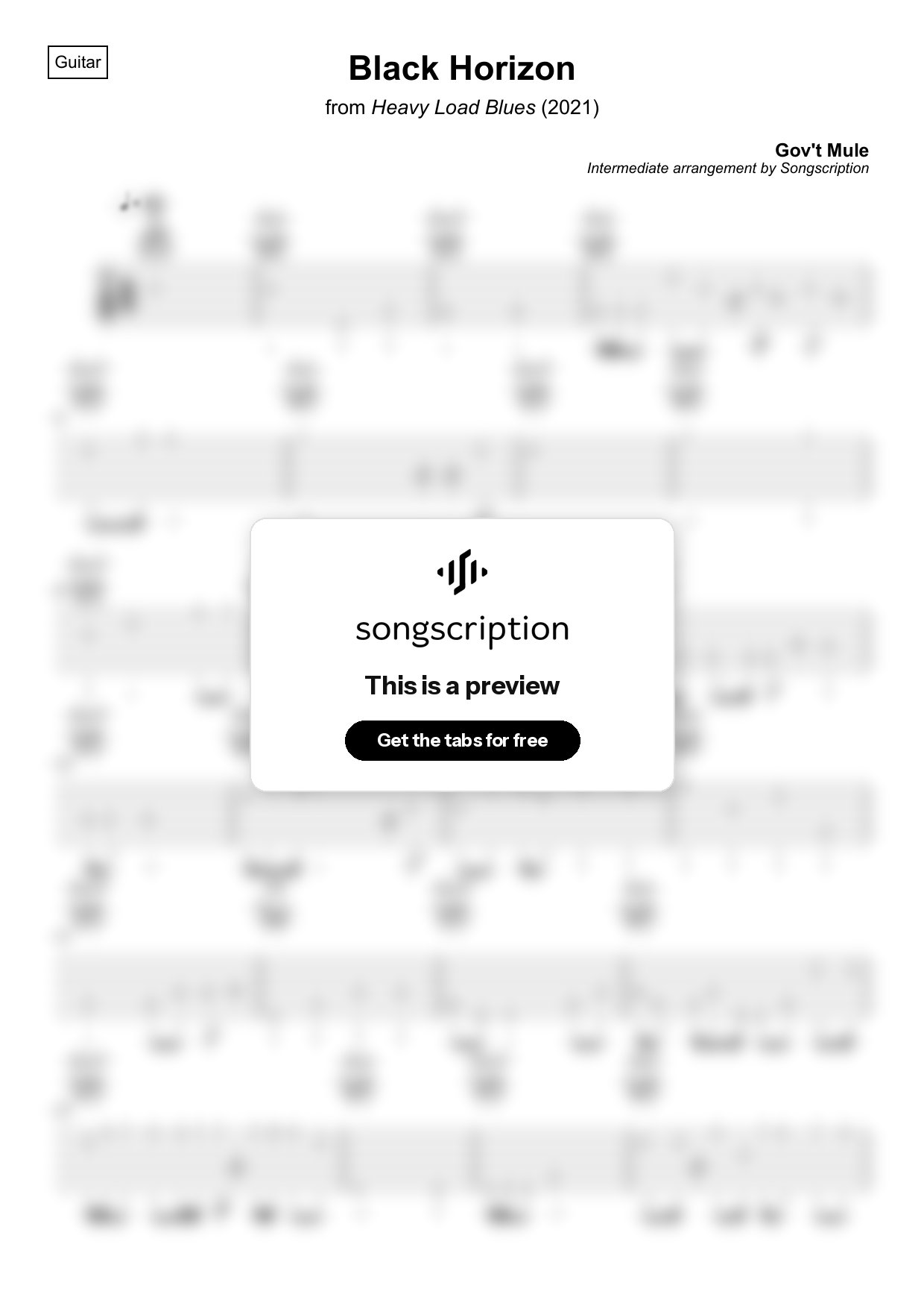 Intermediate Acoustic Guitar Tabs for "Black Horizon" by Gov't Mule