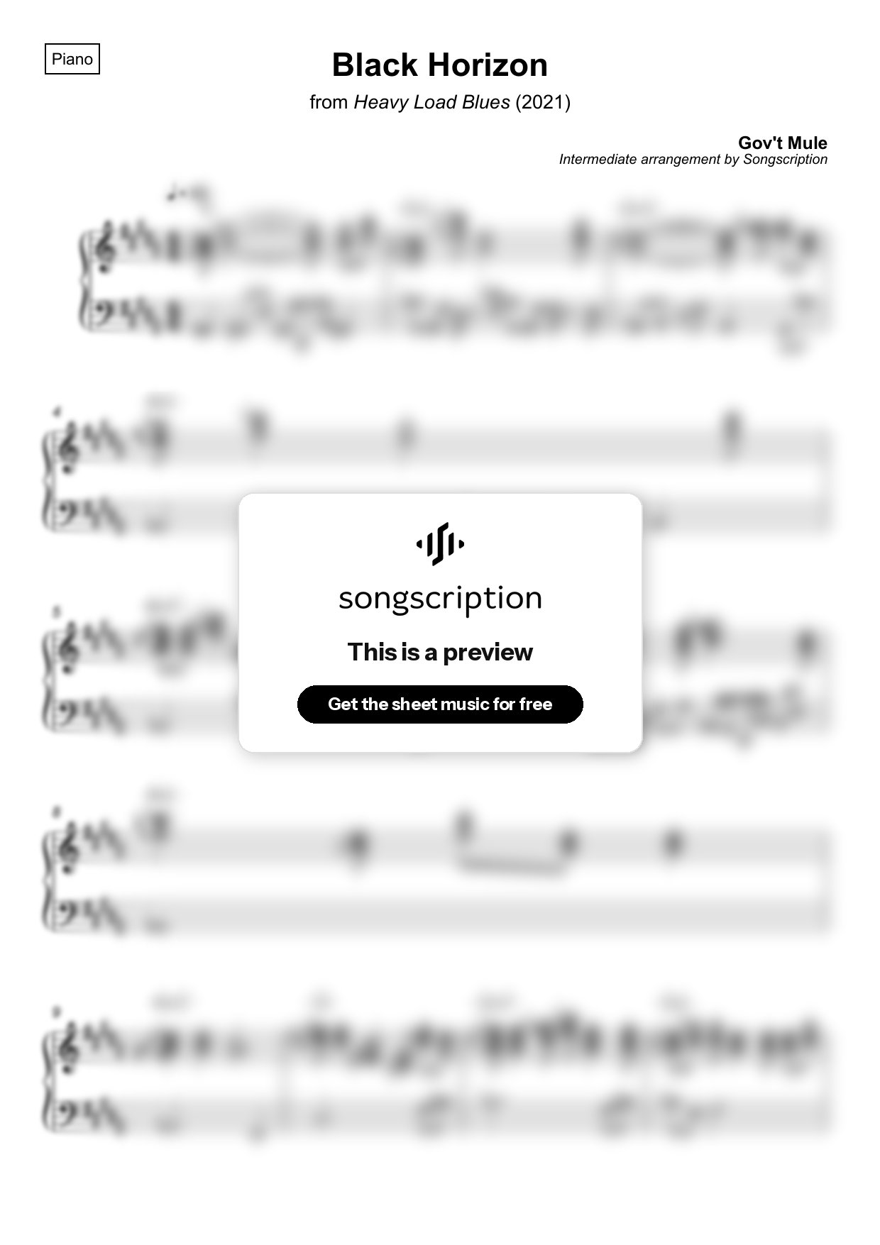 Intermediate Piano Sheet Music for "Black Horizon" by Gov't Mule