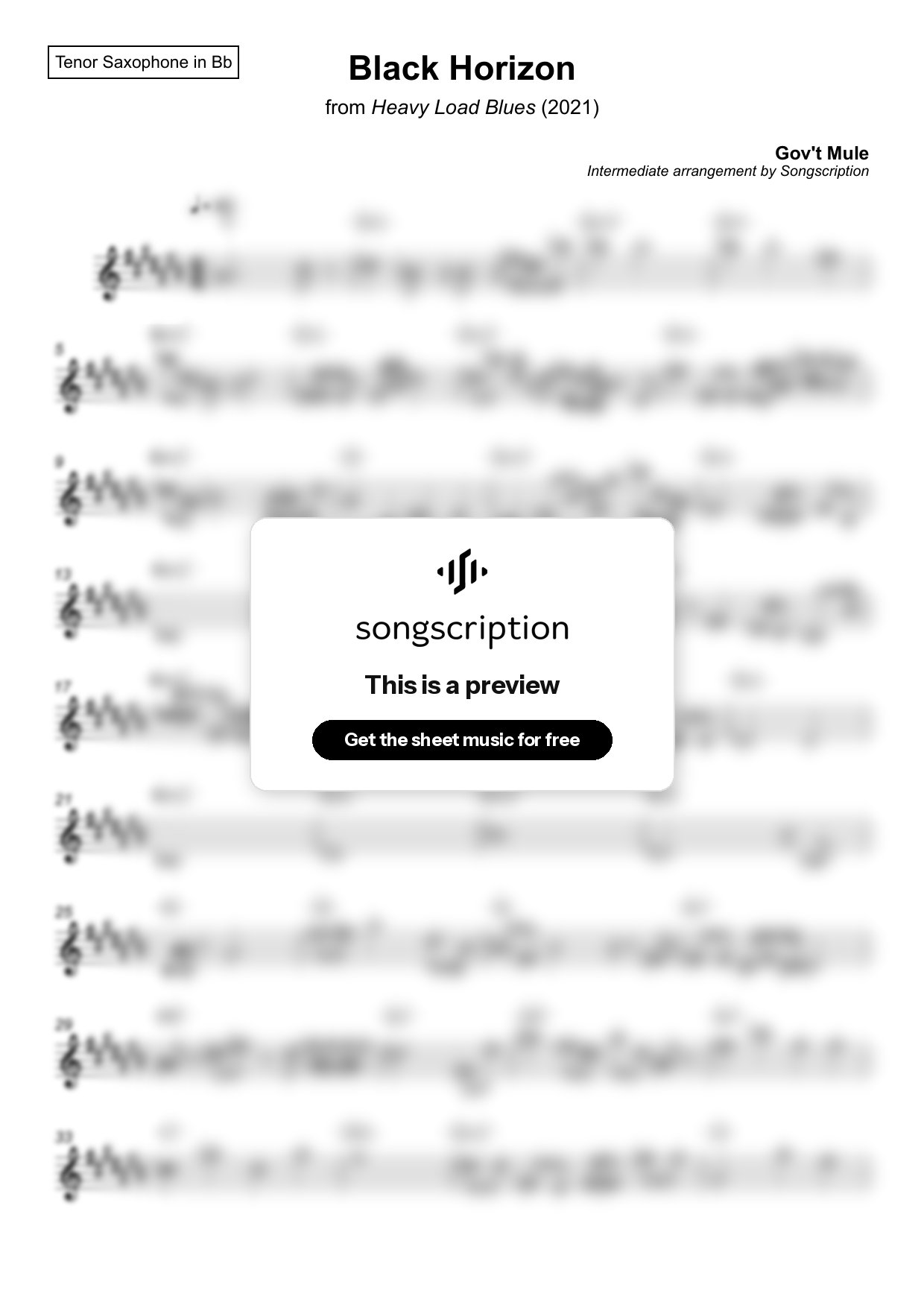 Intermediate Tenor Sax Sheet Music for "Black Horizon" by Gov't Mule