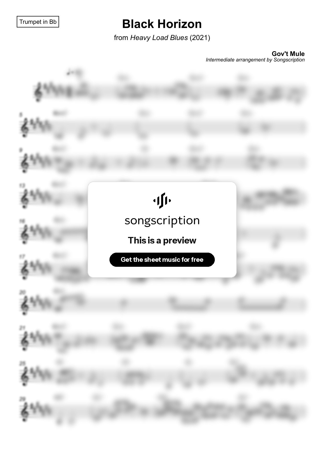 Intermediate Trumpet Sheet Music for "Black Horizon" by Gov't Mule