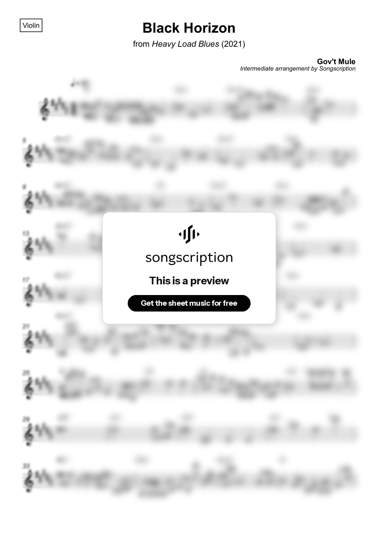 Intermediate Violin Sheet Music for "Black Horizon" by Gov't Mule