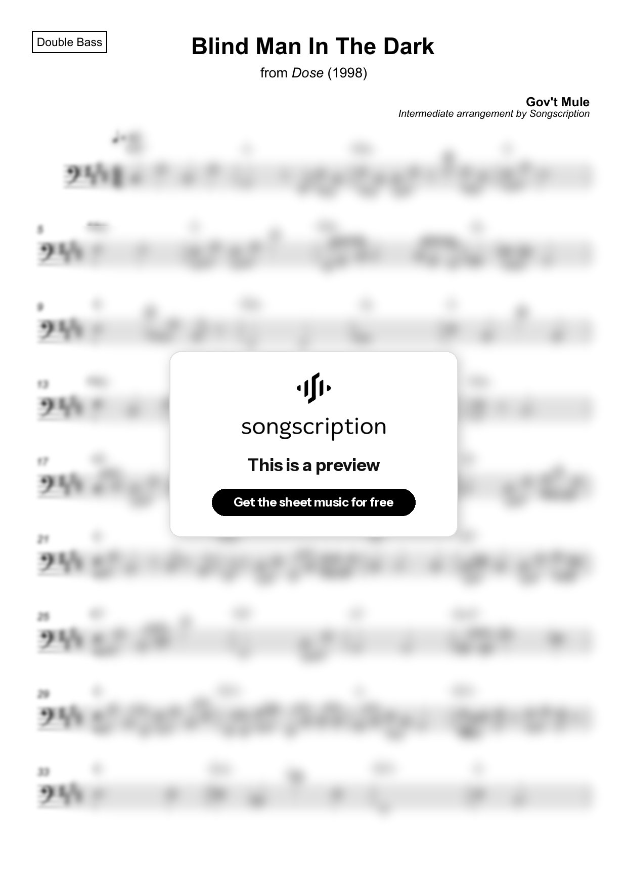 Intermediate Double Bass Sheet Music for "Blind Man In The Dark" by Gov't Mule