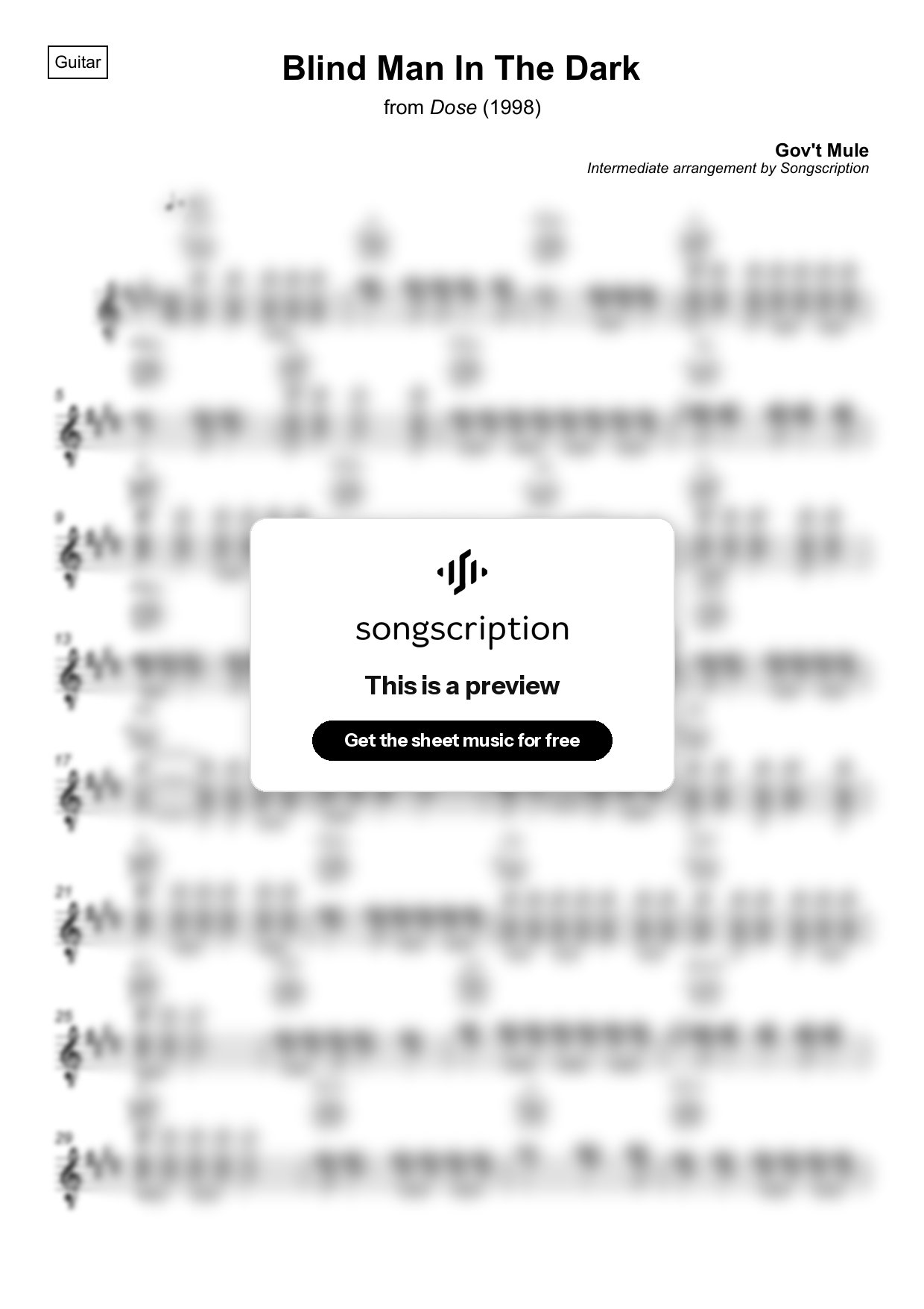 Intermediate Acoustic Guitar Sheet Music for "Blind Man In The Dark" by Gov't Mule