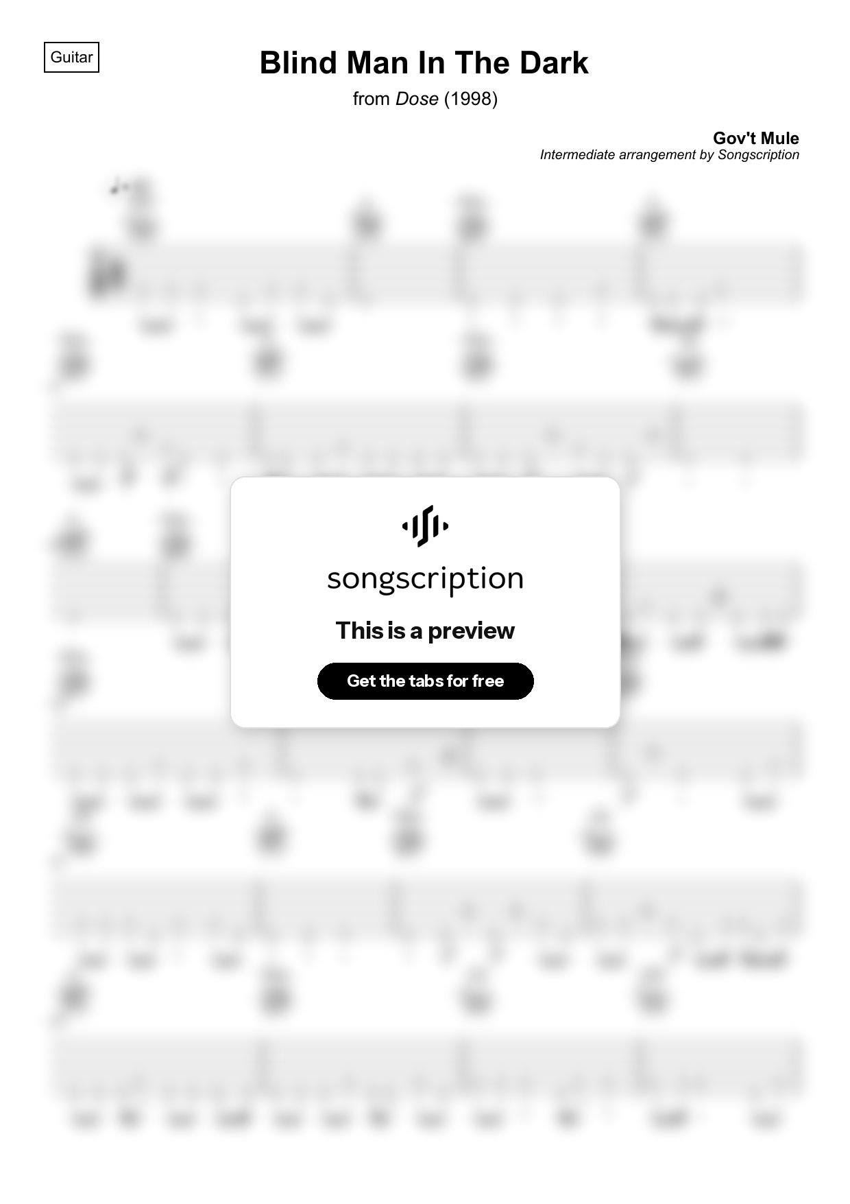 Intermediate Acoustic Guitar Tabs for "Blind Man In The Dark" by Gov't Mule