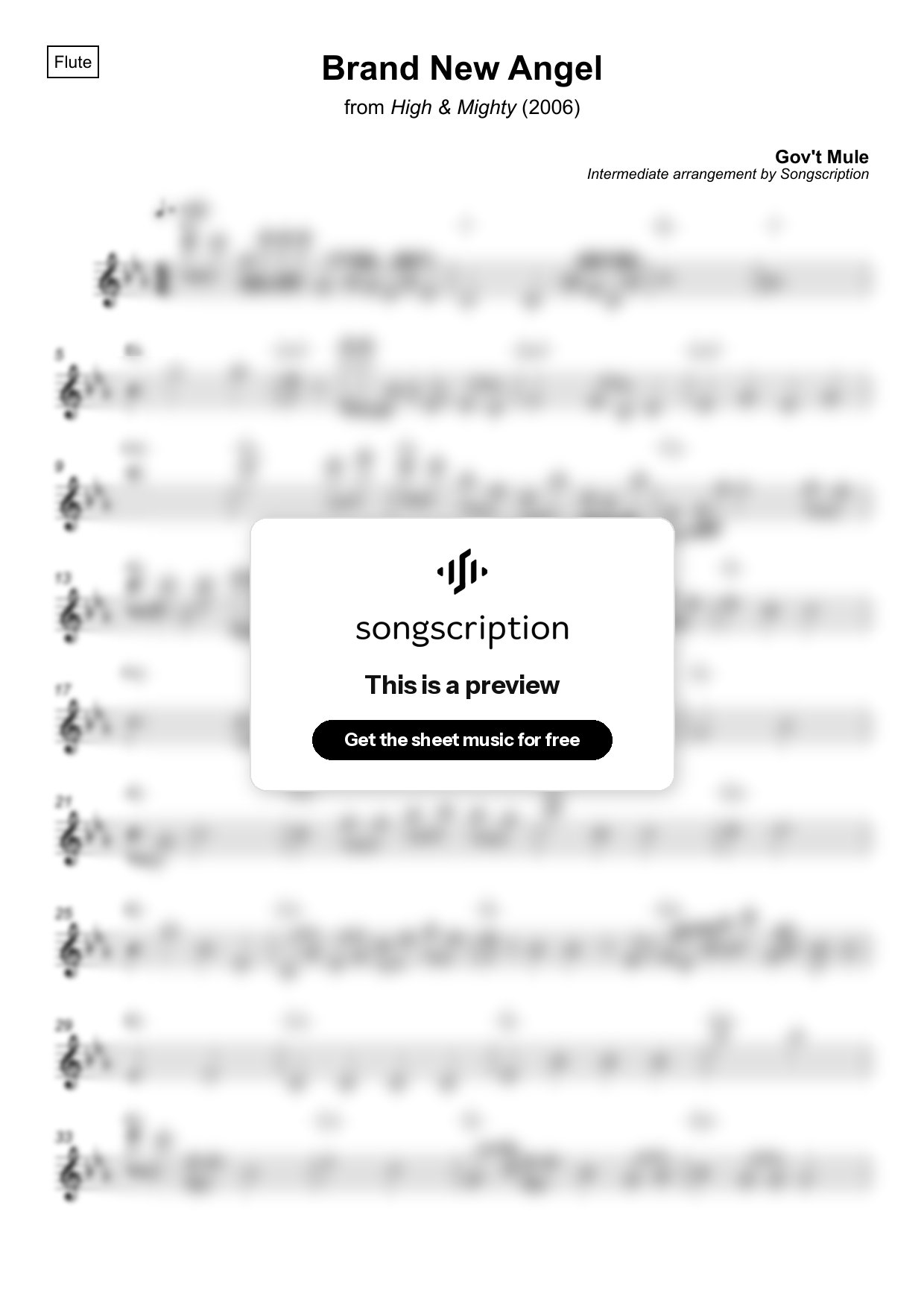 Intermediate Flute Sheet Music for "Brand New Angel" by Gov't Mule