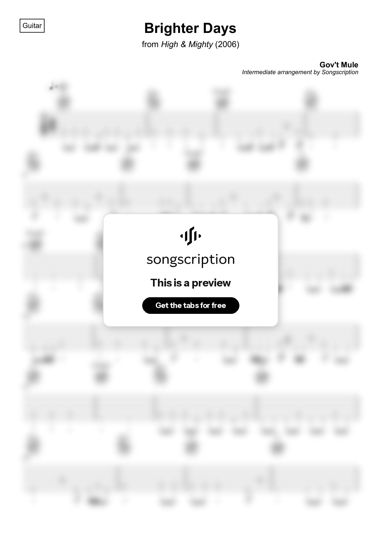 Intermediate Acoustic Guitar Tabs for "Brighter Days" by Gov't Mule