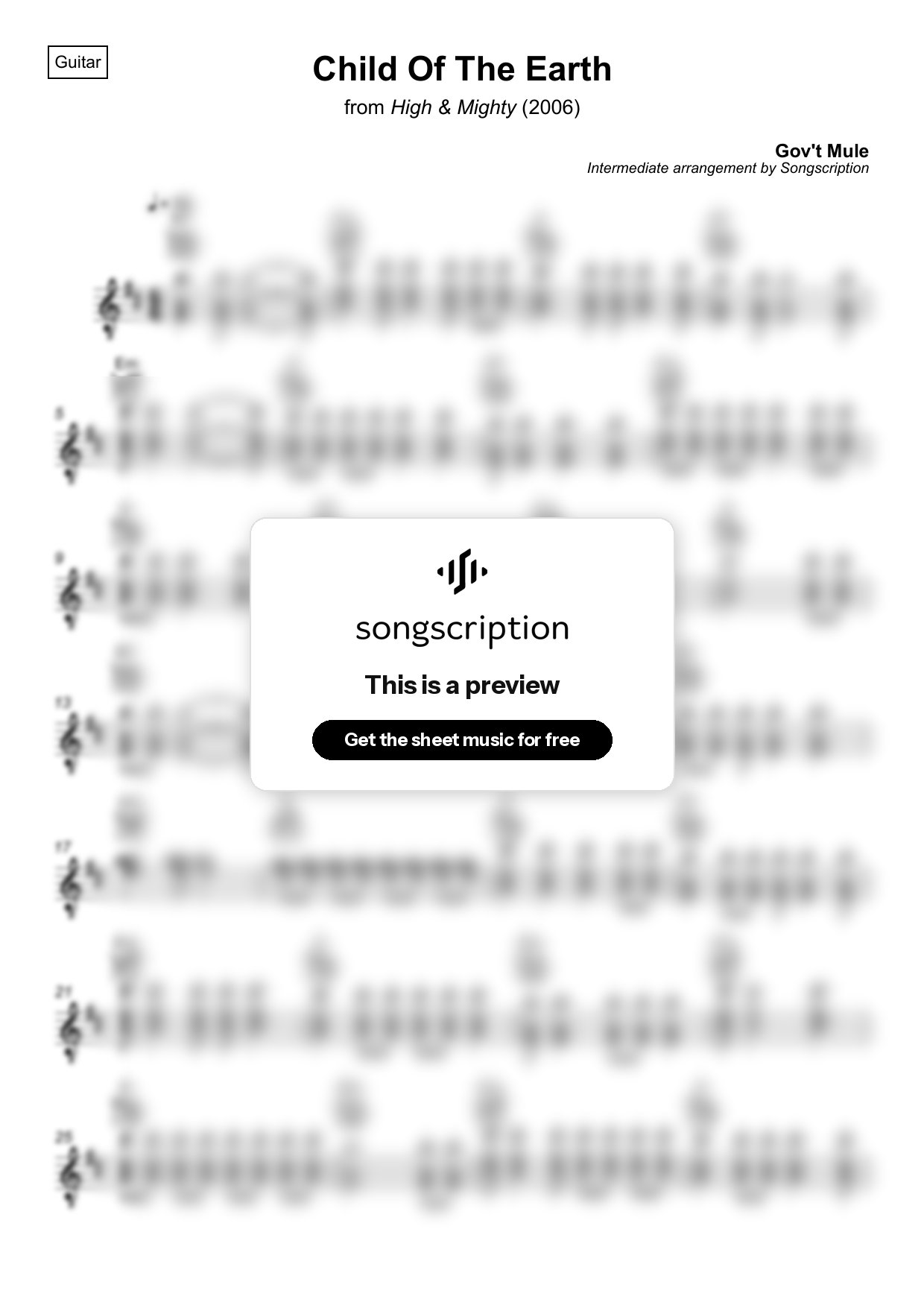 Intermediate Acoustic Guitar Sheet Music for "Child Of The Earth" by Gov't Mule