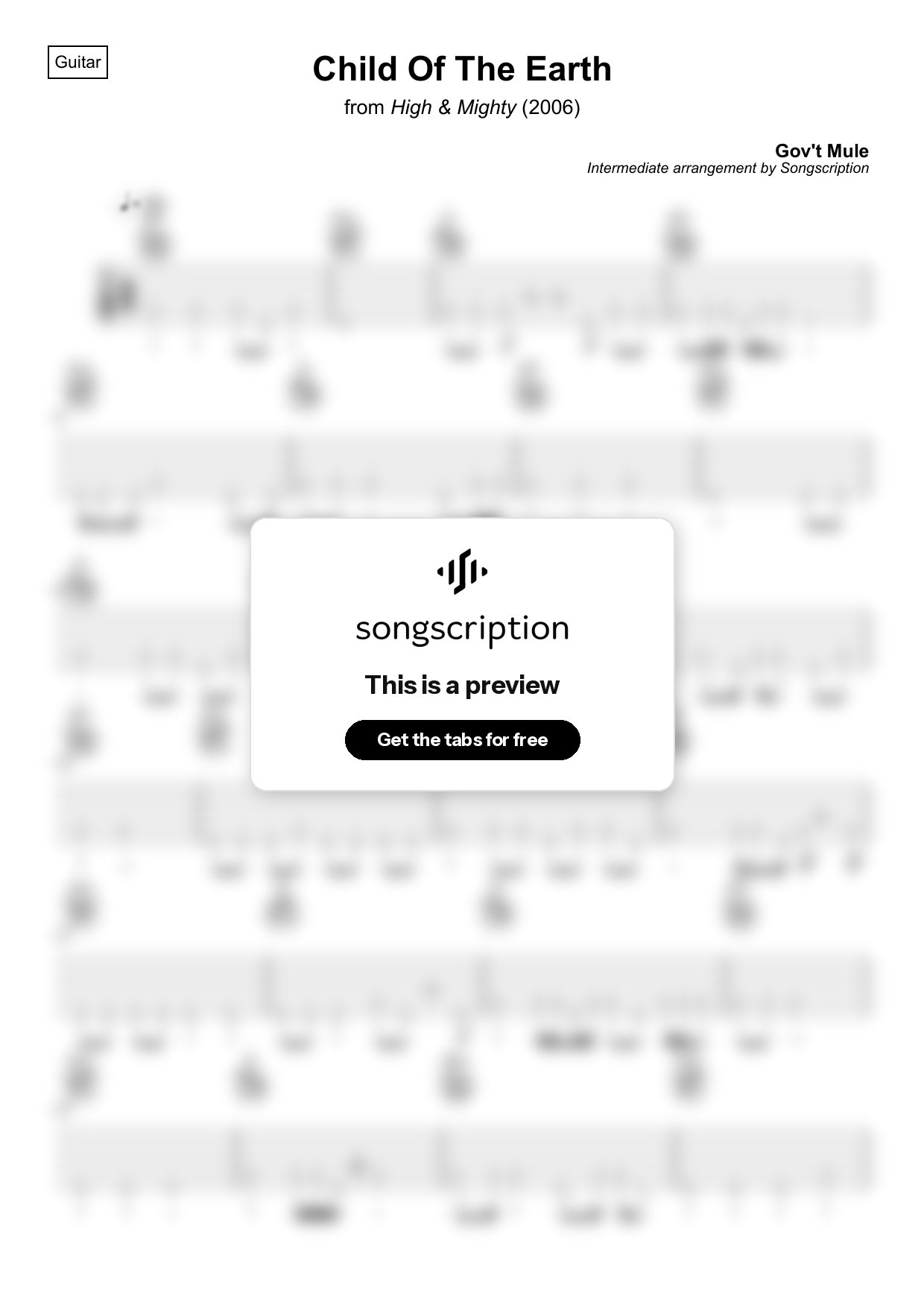 Intermediate Acoustic Guitar Tabs for "Child Of The Earth" by Gov't Mule
