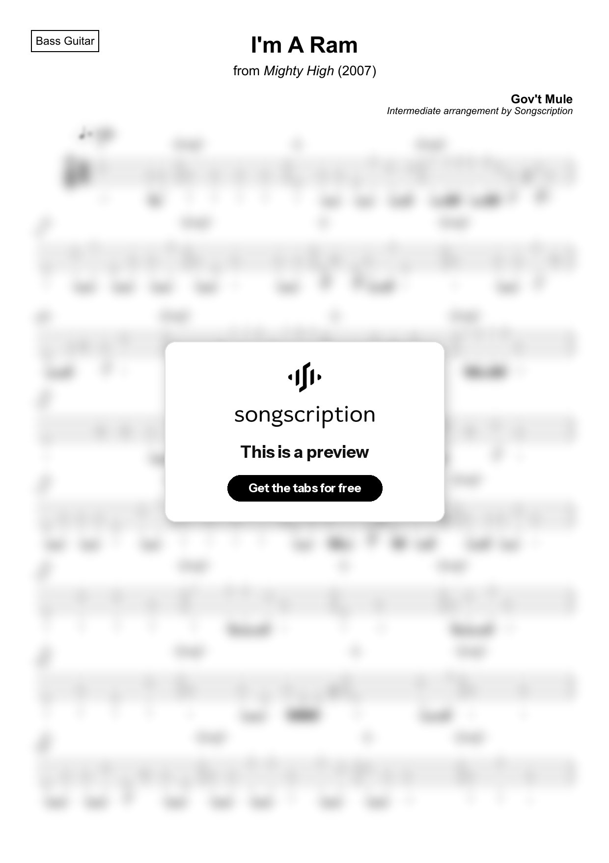 Intermediate Bass Guitar Tabs for "I'm A Ram" by Gov't Mule