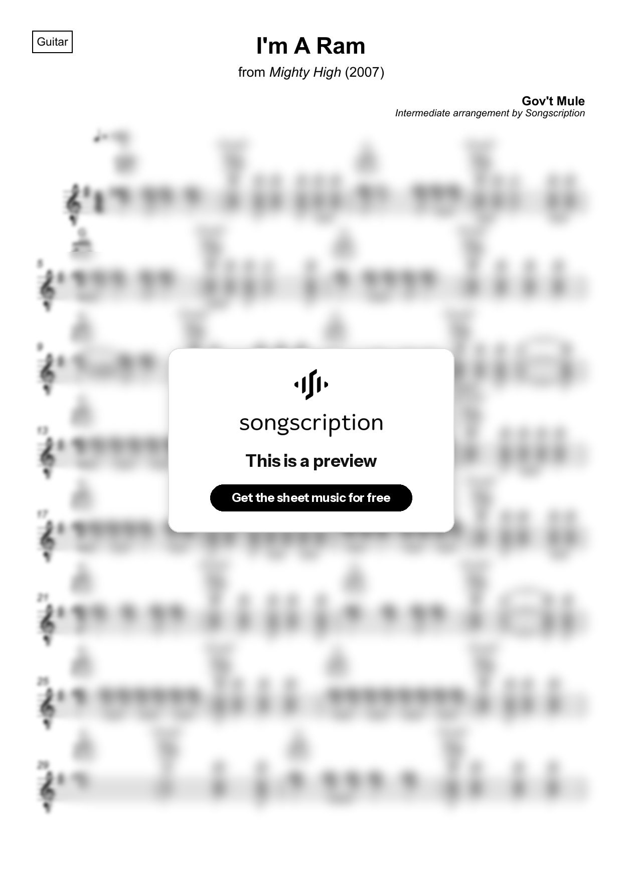 Intermediate Acoustic Guitar Sheet Music for "I'm A Ram" by Gov't Mule
