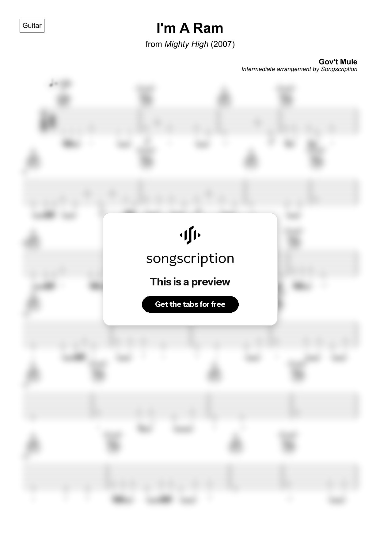 Intermediate Acoustic Guitar Tabs for "I'm A Ram" by Gov't Mule