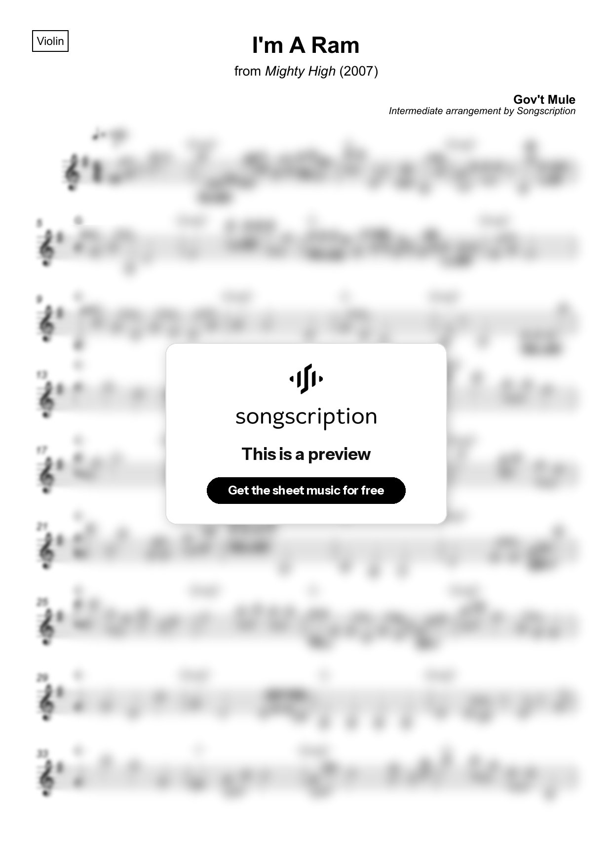 Intermediate Violin Sheet Music for "I'm A Ram" by Gov't Mule